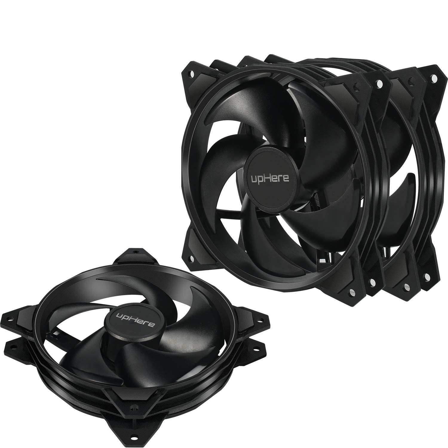 uphere 120mm Long Life Computer Case Cooling Fan - 3 Pack Black (PF120BK3-3) | High Performance PC Case Fan for Optimal Airflow & Cooling | Perfect for Gaming PCs, Workstations & Server Cooling