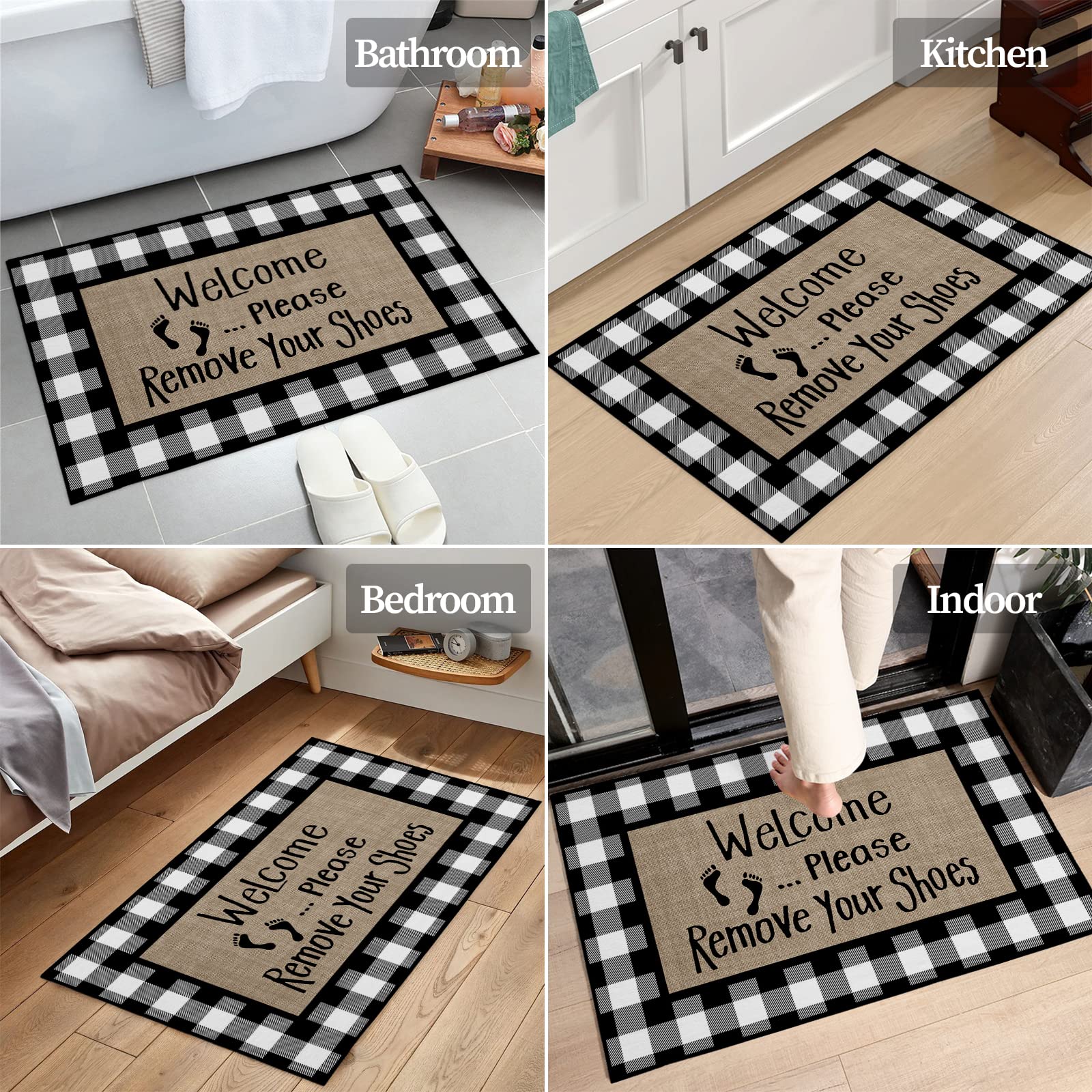 Non-Slip Absorbent Rubber Doormat - Washable Indoor Welcome Mat with 'Please Remove Shoes' Design, 31.5