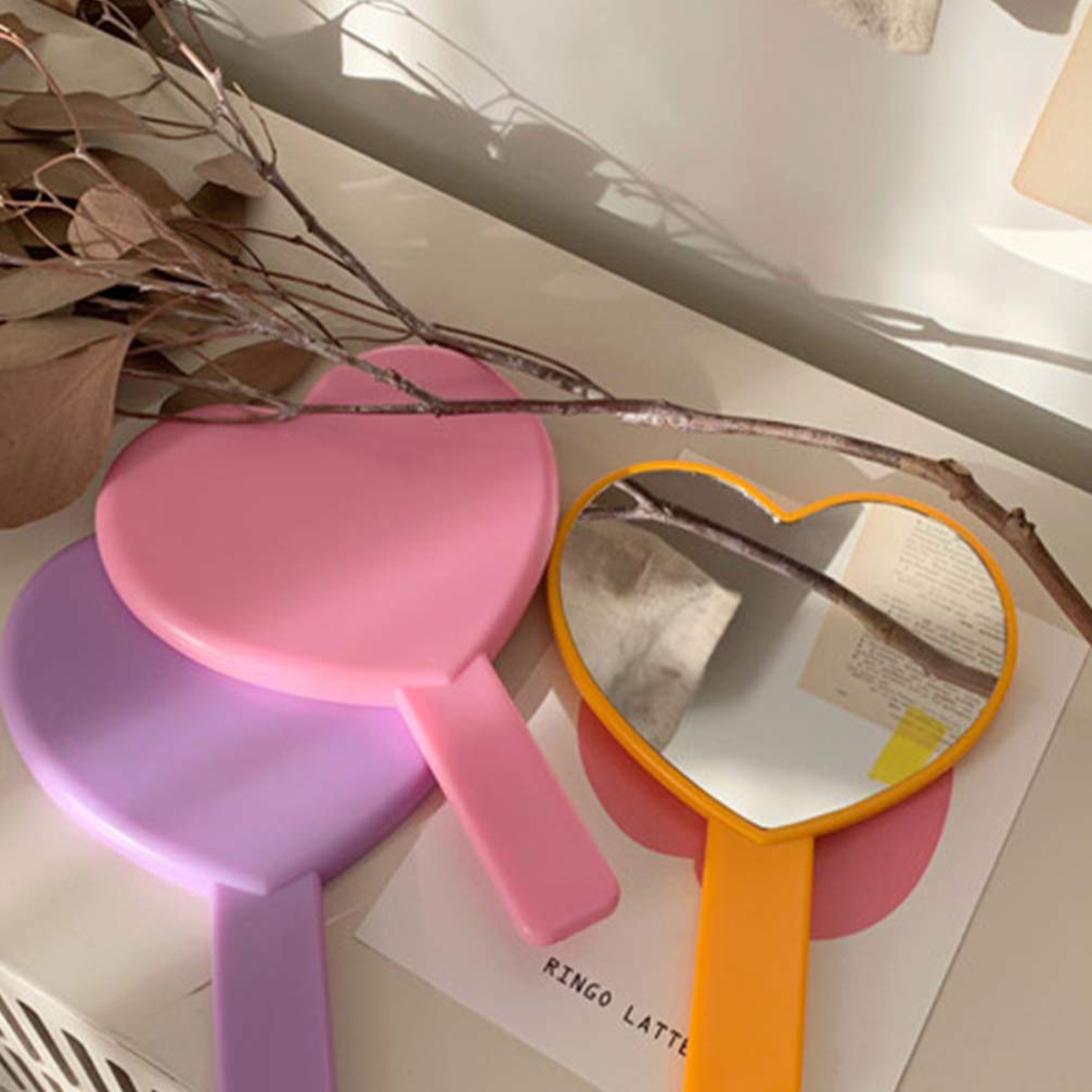 2Pcs Heart-Shaped Handled Makeup Mirror - Compact Cosmetic Mirror with Handle for Women & Girls, Purple - Perfect for Home, Salon, Travel & Gift Giving