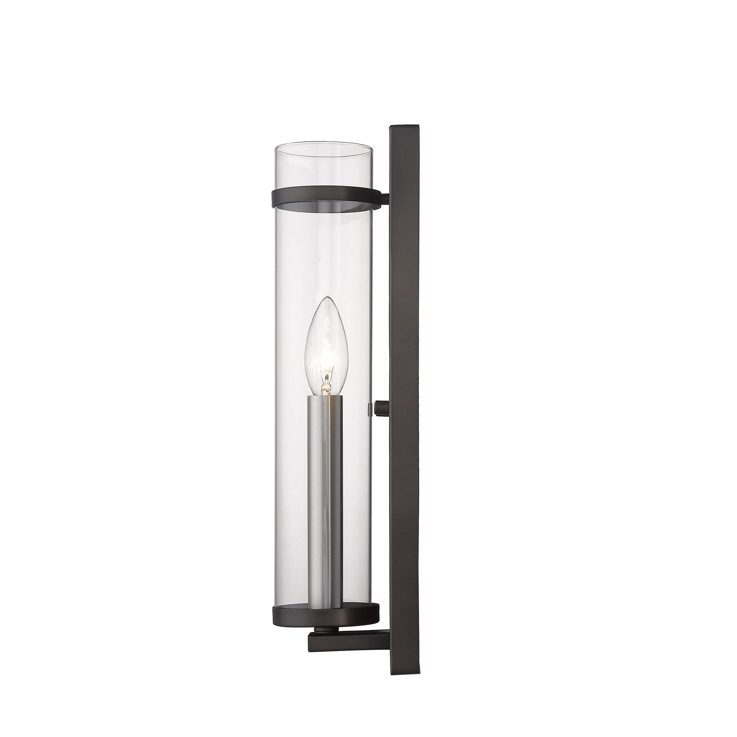 Modern Industrial Nickel and Bronze Wall Sconce - Brown Mid-Century Metal Dimmable Light Fixture for Living Room, Bedroom, or Hallway Lighting