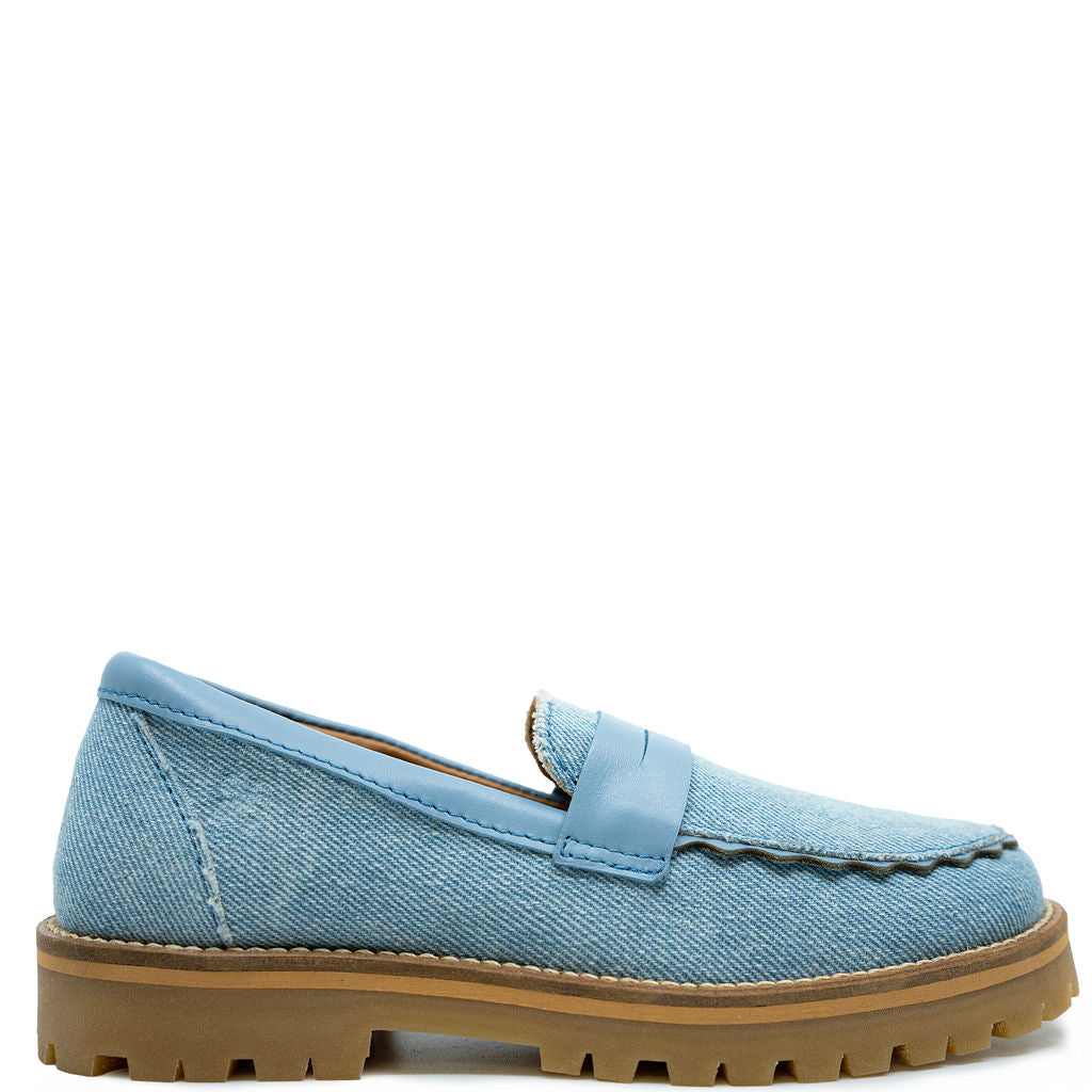 Porte Chunky Denim Scalloped Loafers for Women - Comfortable Slip-On Shoes with Platform Sole | Perfect for Casual Outfits, Work & Everyday Wear