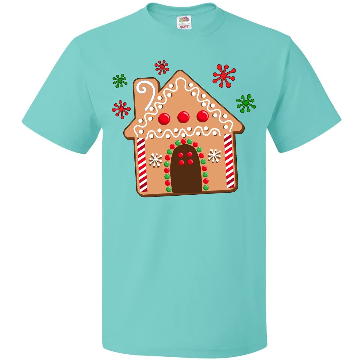 Inktastic Gingerbread House Cookie with Snowflakes Christmas T-Shirt - Festive Holiday Apparel for Family Gatherings & Winter Parties