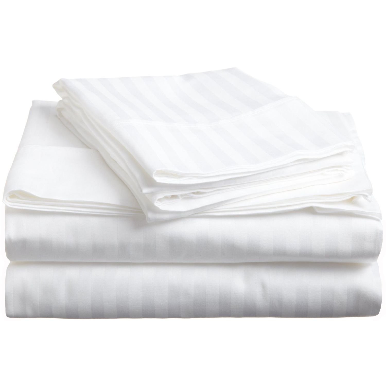 Premium 100% Cotton Queen Size Sheet Set - 4-Piece 1500 Thread Count Soft Long-Staple Cotton Bedding (60x80 Inches) Fits 7-9 Inch Deep Pocket Mattress - Breathable & Durable Stripe White Sheets for Comfortable Sleep & Luxury Bedroom Decor