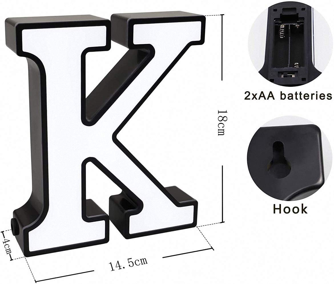 LED Marquee Letter Lights - Battery Powered Alphabet Light Up Sign for Home Decor, Wedding, Party & Nursery Night Light (Letter K)
