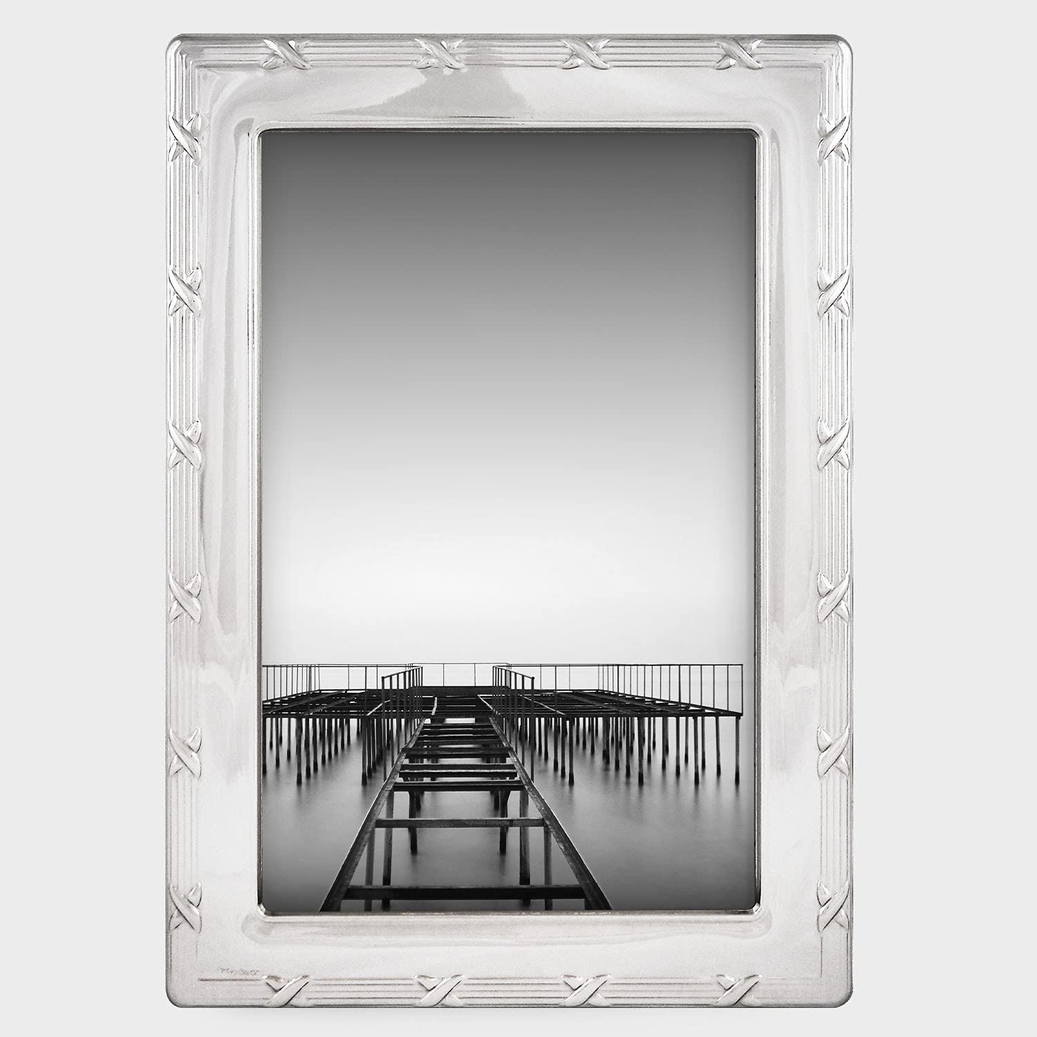 Siena 5x7 Sterling Silver Reed & Ribbon Photo Frame - Premium Boutique Quality Picture Frame for Wedding, Anniversary & Home Décor - Perfect for Displaying Cherished Memories