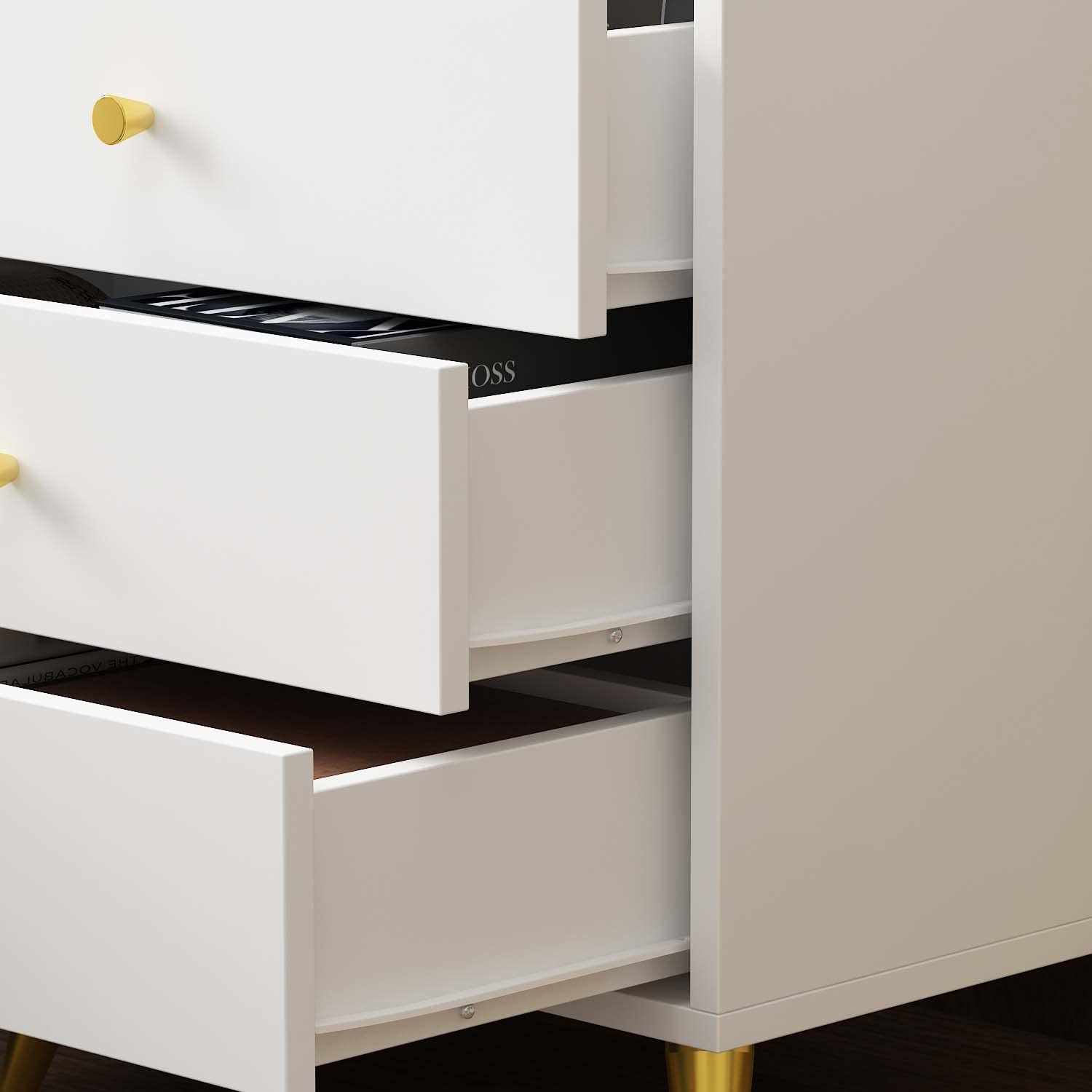 Modern White Nightstand Set of 2 with 3 Drawers - Sturdy Metal Legs Bedside Table for Bedroom & Living Room - 19.7”L x 15.7”W x 21.3”H - Perfect for Storage, Reading Nook & Small Space Decor
