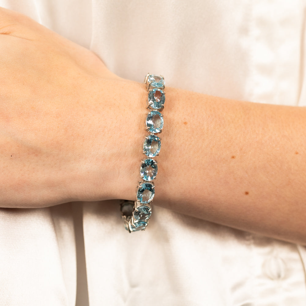 50 Carat Blue Topaz Tennis Bracelet in Sterling Silver - 18cm Elegant Jewelry for Women, Perfect for Weddings, Parties & Special Occasions