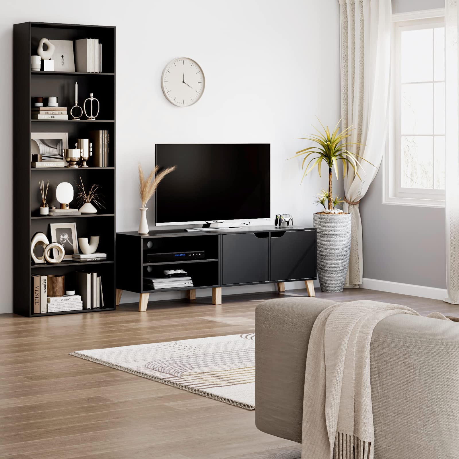 FOTOSOK 6-Tier Open Bookcase & Bookshelf - Freestanding Tall Storage Shelf for Bedroom, Living Room & Office - Modern Display Organizer for Books, Decor & Essentials - Black (Perfect for Home, Office & Dorm Organization)