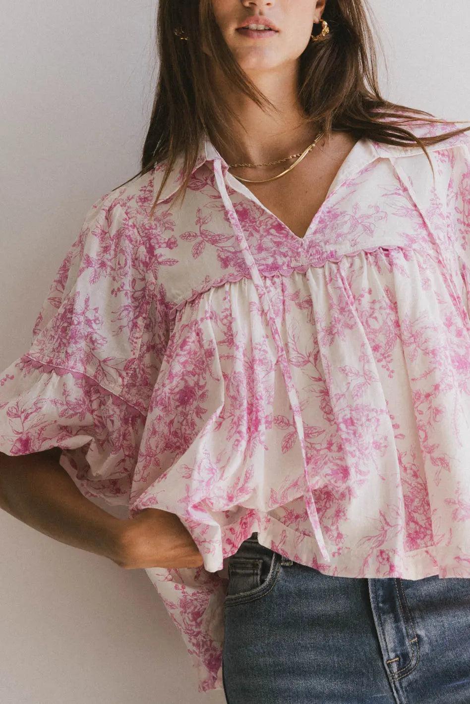 Madison Floral Blouse - Women's Pink Floral Print Top for Spring & Summer | Perfect for Office, Date Night & Outdoor Events | FINAL SALE
