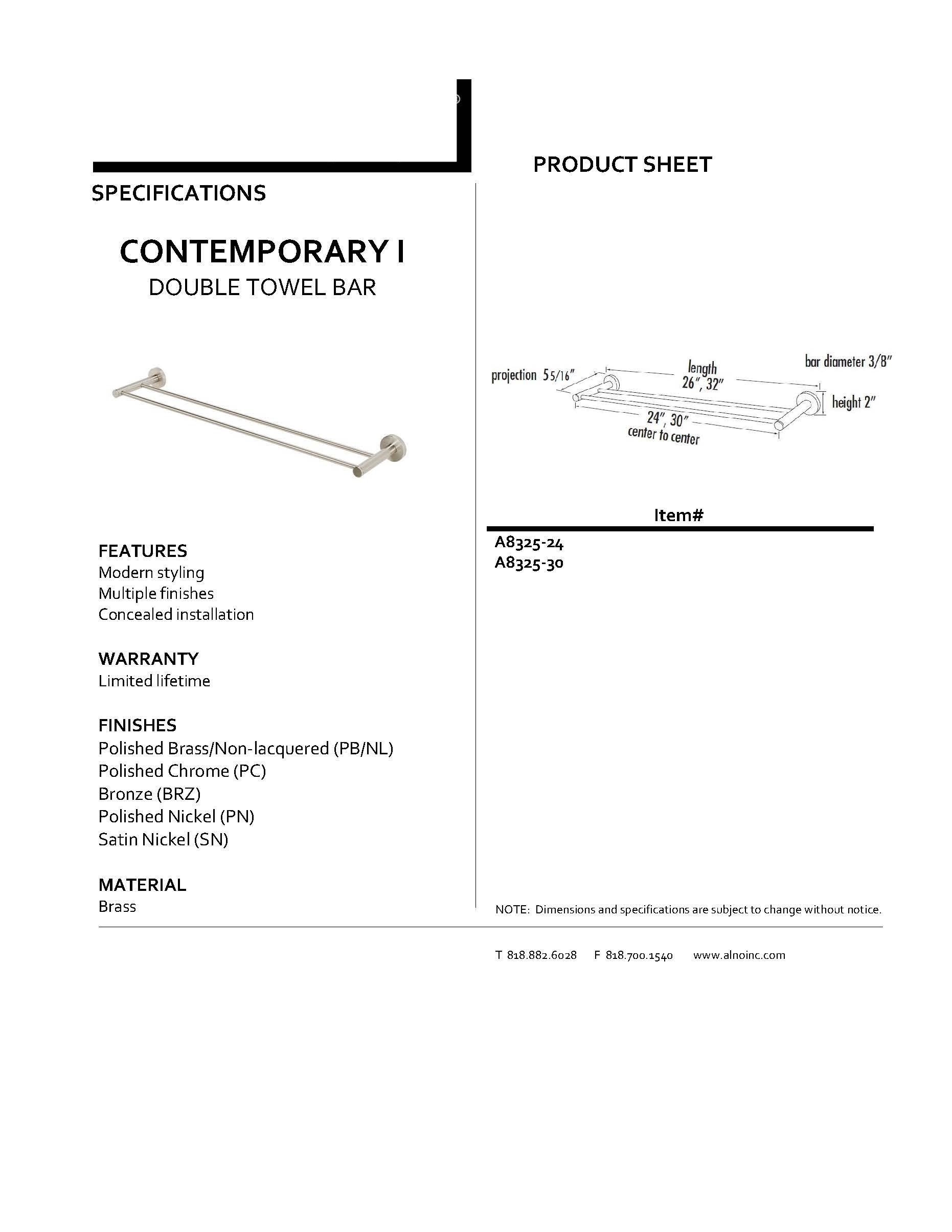 Modern Double Towel Bar in Satin Nickel - A8325-24-SN - Contemporary Bathroom Hardware for Showers & Spa-Like Luxury