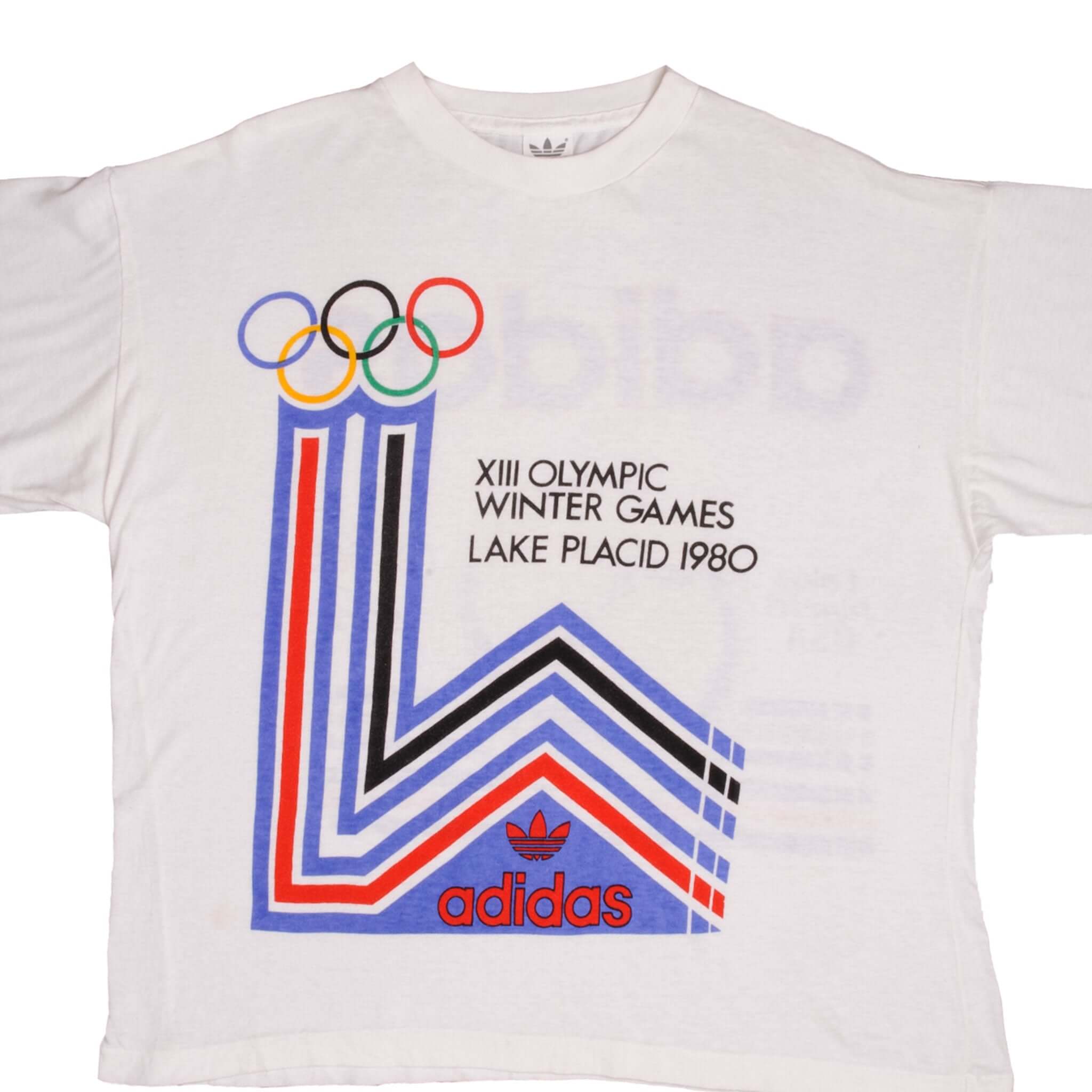 Vintage Adidas XIII Olympic Winter Games 1980 Tee Shirt - Medium Size - Retro Sports Apparel for Collectors & Fans