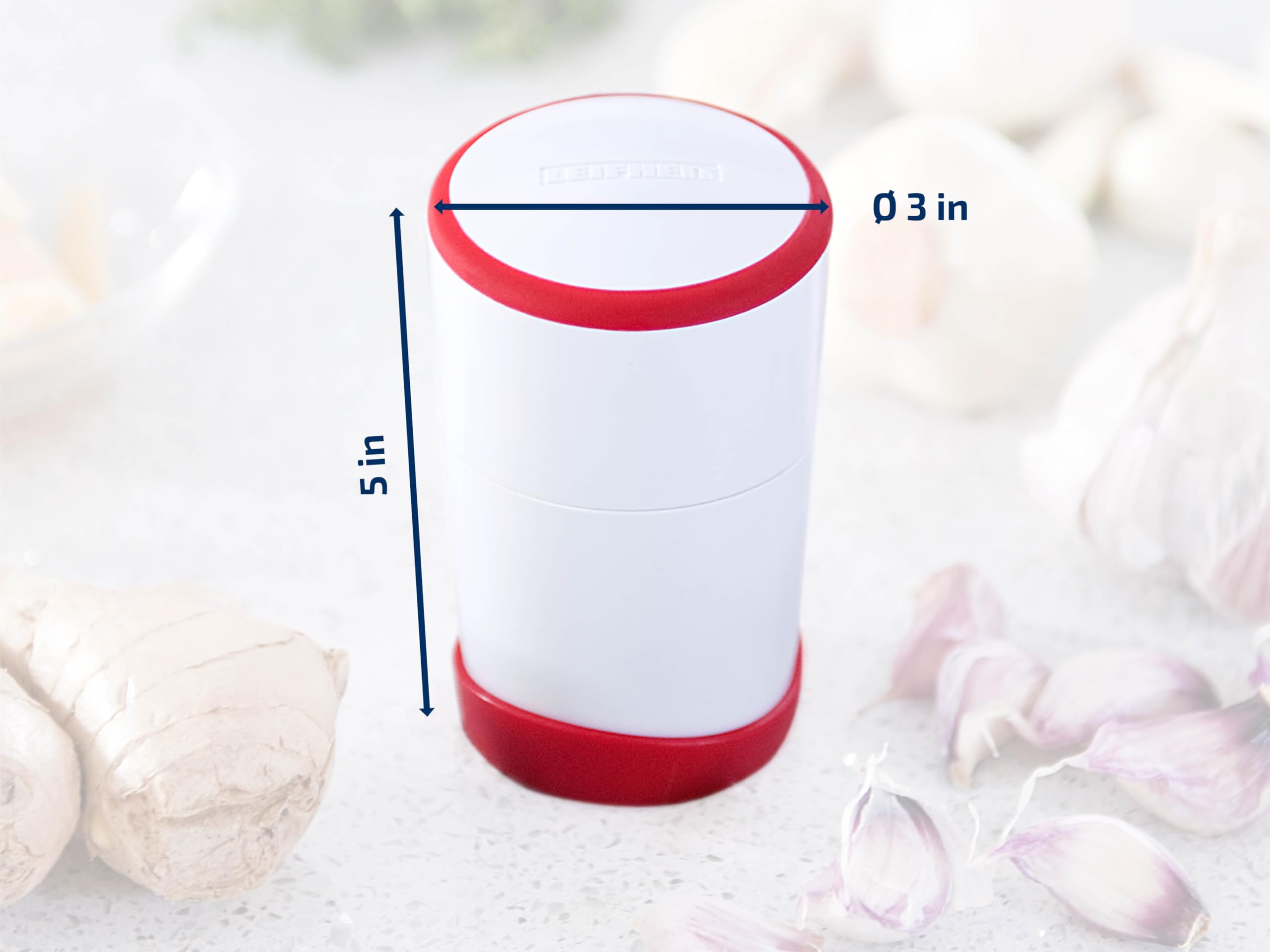 Leifheit Gourmet Garlic Slicer - Premium Stainless Steel & ABS Plastic - German Engineered Twist-to-Cut Design - Dishwasher Safe - White & Red - Perfect for Cooking, Meal Prep & Kitchen Gifts