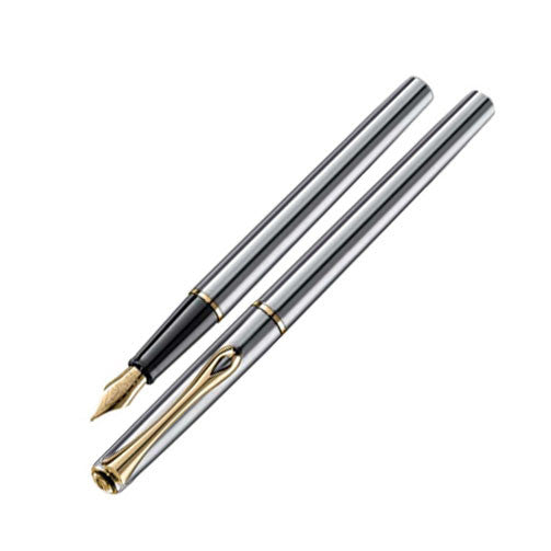 Diplomat Traveller Fountain Pen - Premium Stainless Steel with Gold Trim - Perfect for Business, Gifting & Everyday Writing