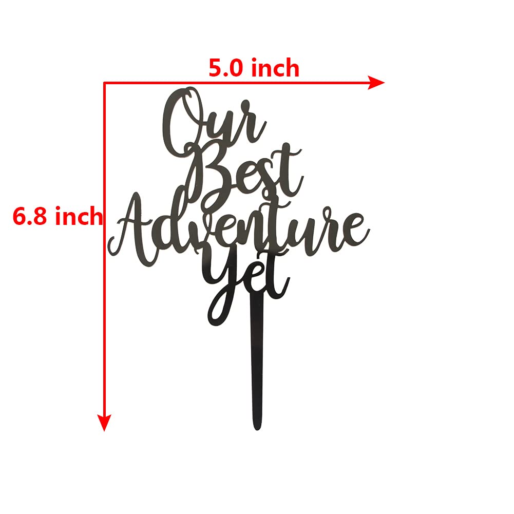 Adventure Awaits Acrylic Mirror Black Cake Topper - Perfect for Wedding, Travel & Adventure Themed Parties - Ideal for Anniversary, Birthday & Special Occasion Decorations