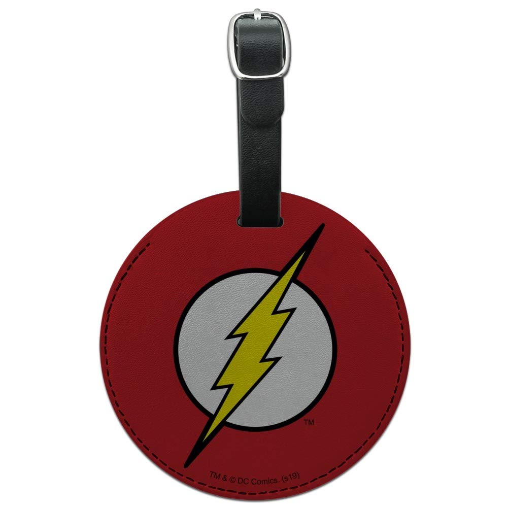 The Flash Lightning Bolt Logo Round Leather Luggage Tag - Durable Carry-On ID Tag for Suitcases & Travel Bags - Perfect for Airports, Business Trips & Vacation Travel Accessories