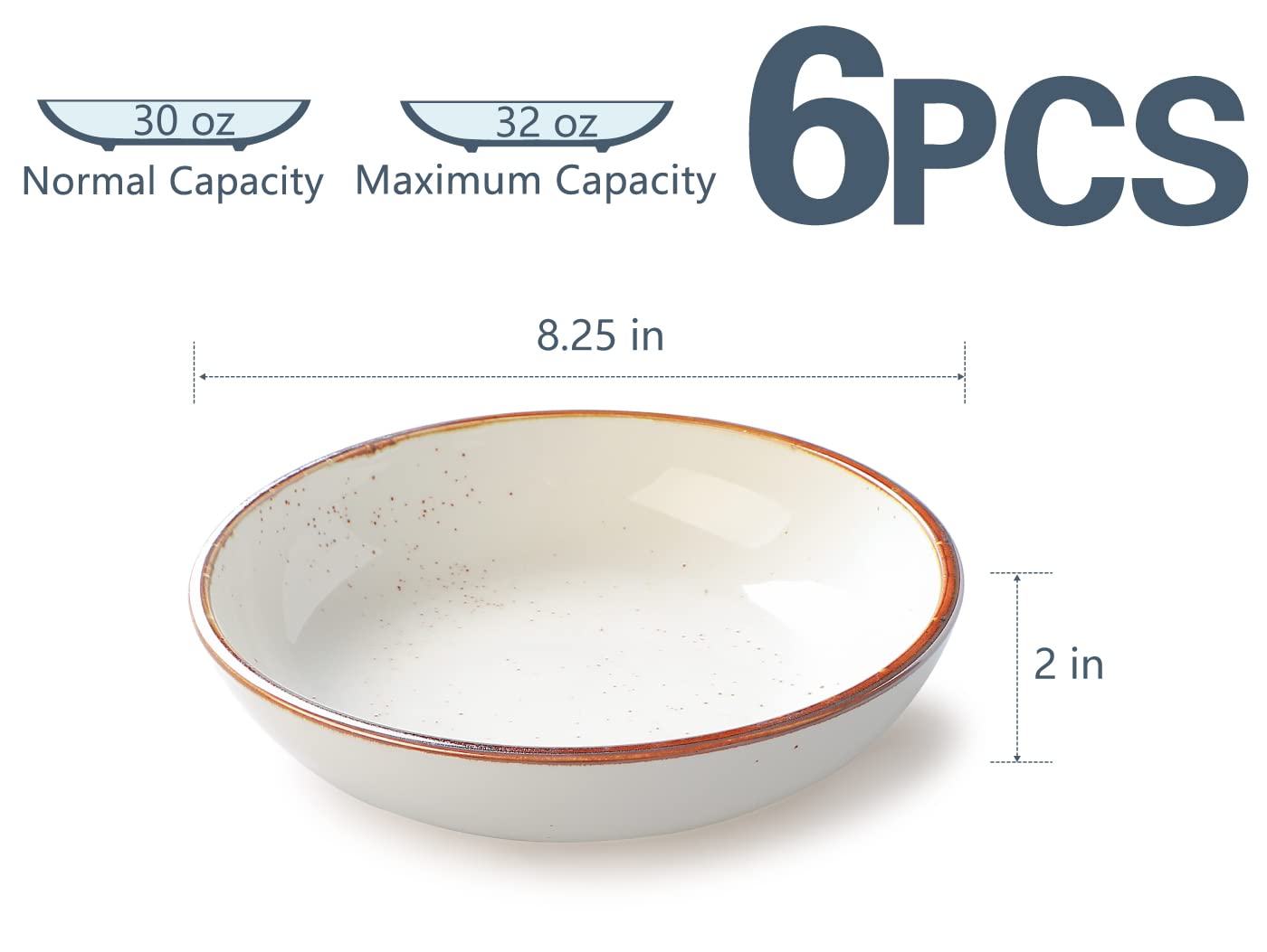 ONEMORE 10.5 Inch Dinner Plates and 30 oz Pasta Bowls Set - Microwave, Oven & Dishwasher Safe - Cream White Porcelain Dinnerware for Family Meals, Parties & Restaurant Use