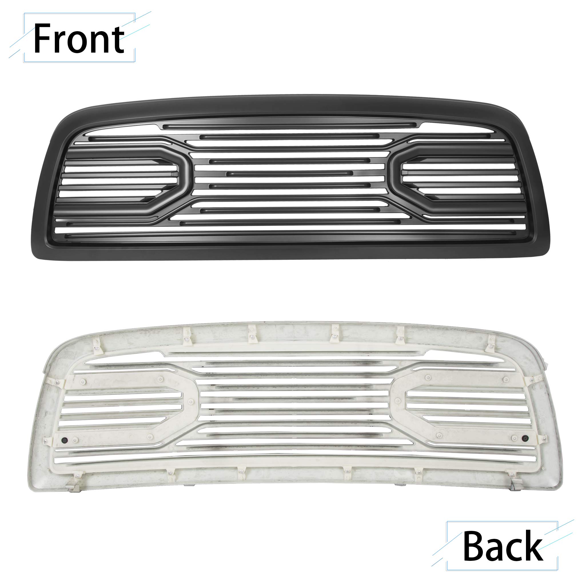 ECOTRIC Black Front Hood Bumper Grille Grill for 2009-2012 Dodge Ram 1500 (Without Lights) - Durable Replacement for Off-Road & Daily Driving