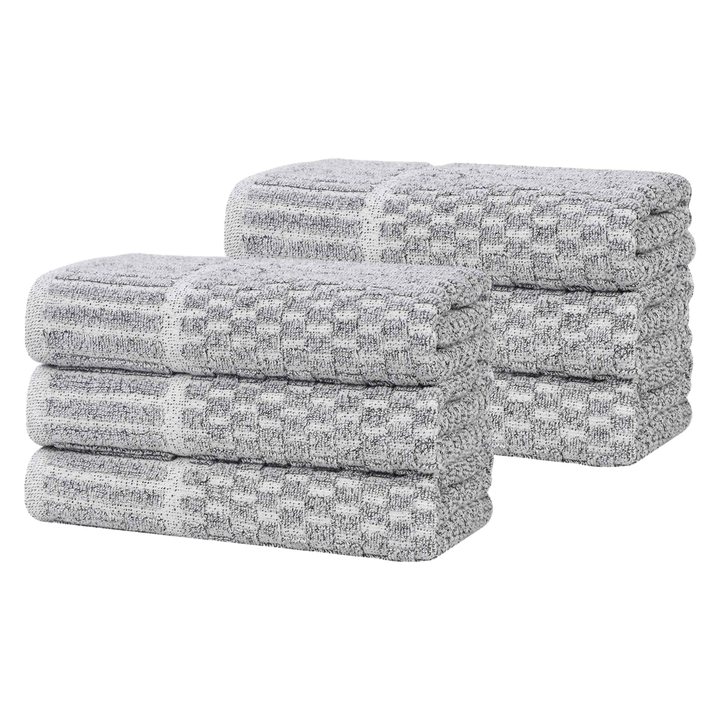 Premium 6-Pack Juno Cotton Blend Checkered Border Hand Towels - Medium Weight, Soft & Absorbent for Kitchen, Bathroom, and Guest Use