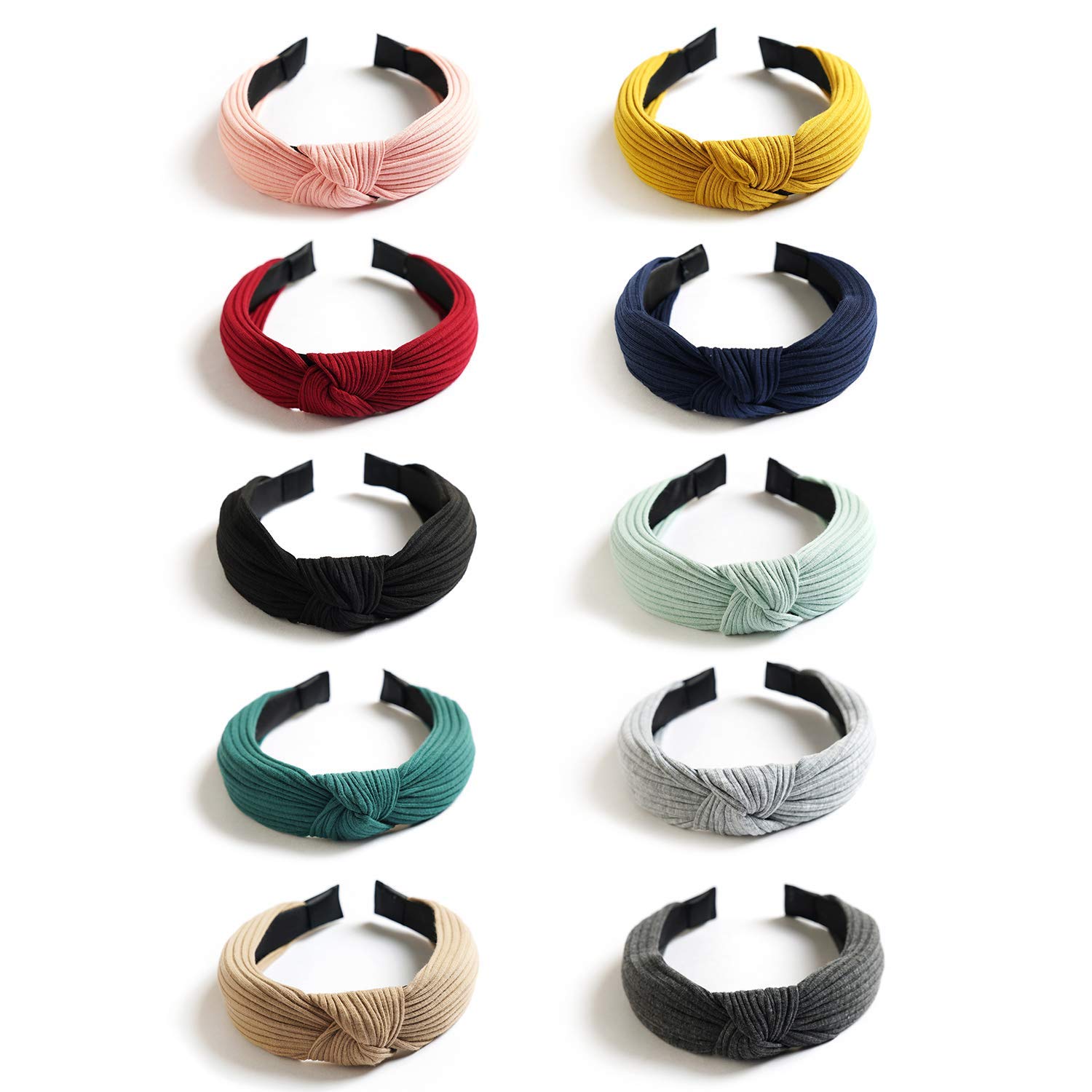 Kisslife 10 Pack Wide Headbands - Knot Turban Headband Hair Band Elastic Plain Fashion Hair Accessories for Women, Girls & Children (10 Colors) - Perfect for Yoga, Workouts, Sports & Everyday Styling