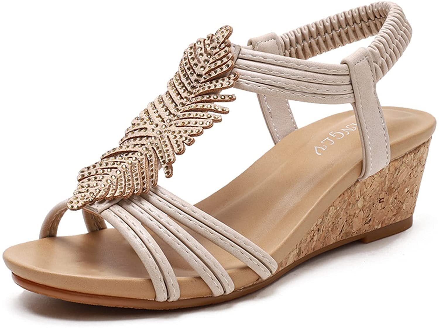 Women's Summer Wedge Sandals - Casual Mid Heel Thick Bottom Shoes for Outdoor, Dress, Party & Beach | Comfortable All-Match Ladies Footwear (Apricot, Size 40 EU) | Perfect for Vacation, Walking & Summer Outfits