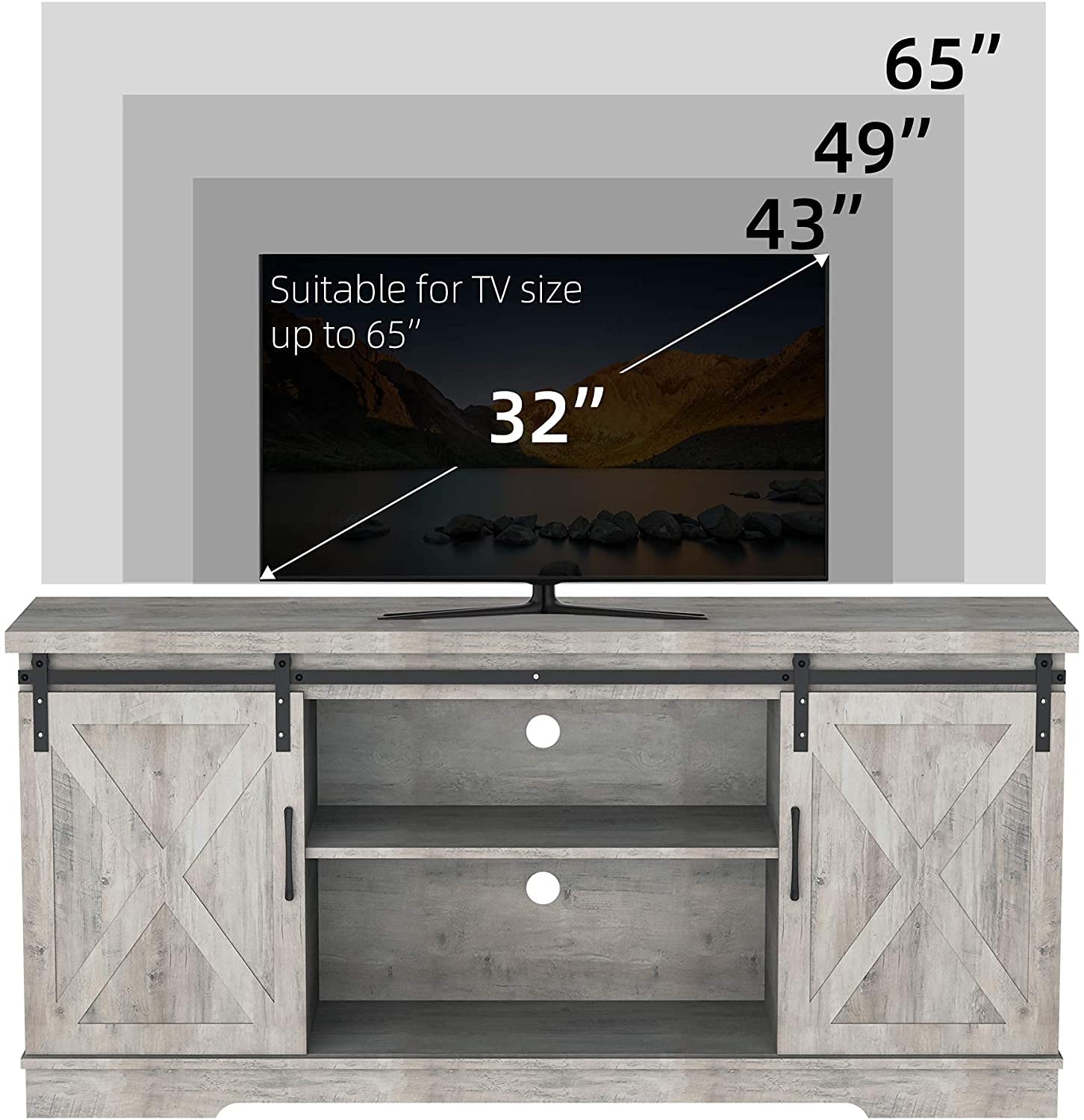 Farmhouse TV Stand for 65 55 Inch TV - Modern Wooden Entertainment Center with Sliding X Barn Door & Storage - 58 Inch Rustic Gray TV Console - Perfect for Living Room, Bedroom & Home Theater Setup