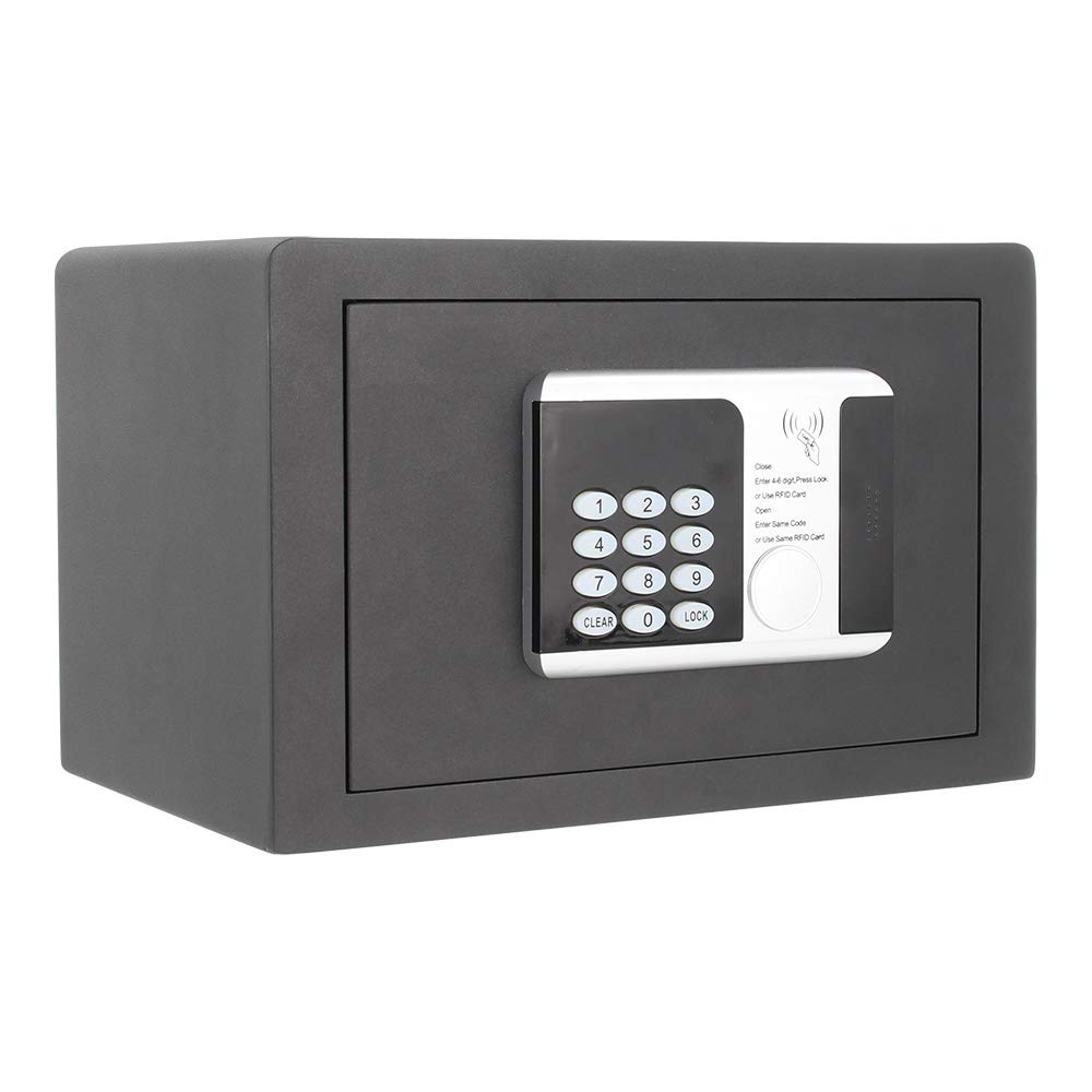 RFID Electronic Safe with RFID Card & Key Entry - Digital & Mechanical Lock Security Box for Home, Office, Hotel - Charcoal Black Anti-Theft Safe for Cash, Jewelry, Documents Protection