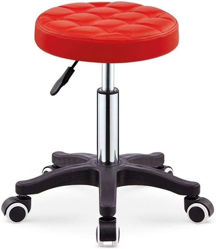 Vintage Rolling Swivel Bar Stool - Adjustable Height Counter Stool with Backrest for Kitchen, Salon, Bar, Office & Massage | Comfortable Home & Commercial Use (Red) - Perfect for Entertaining, Dining & Workspaces