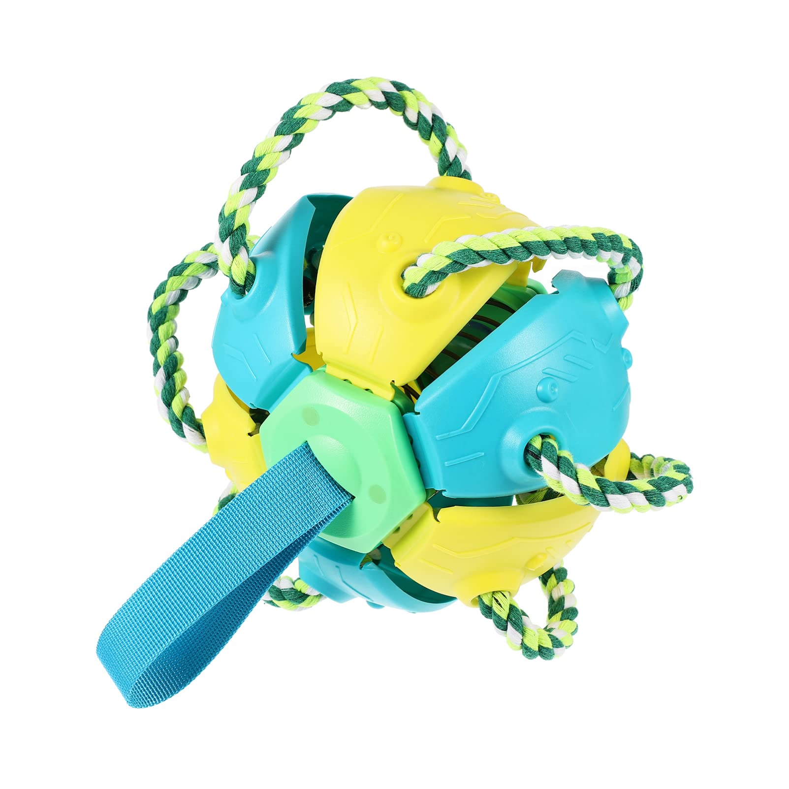 IPetBoom Dog Fetch Toy - Durable Plastic Ball with Rope & Handle for Training, Exercise, Chew & Tug Play - Interactive Throw & Pull Toy for Reward & Playtime - Perfect for Outdoor Fetch, Training Sessions & Bonding with Your Dog
