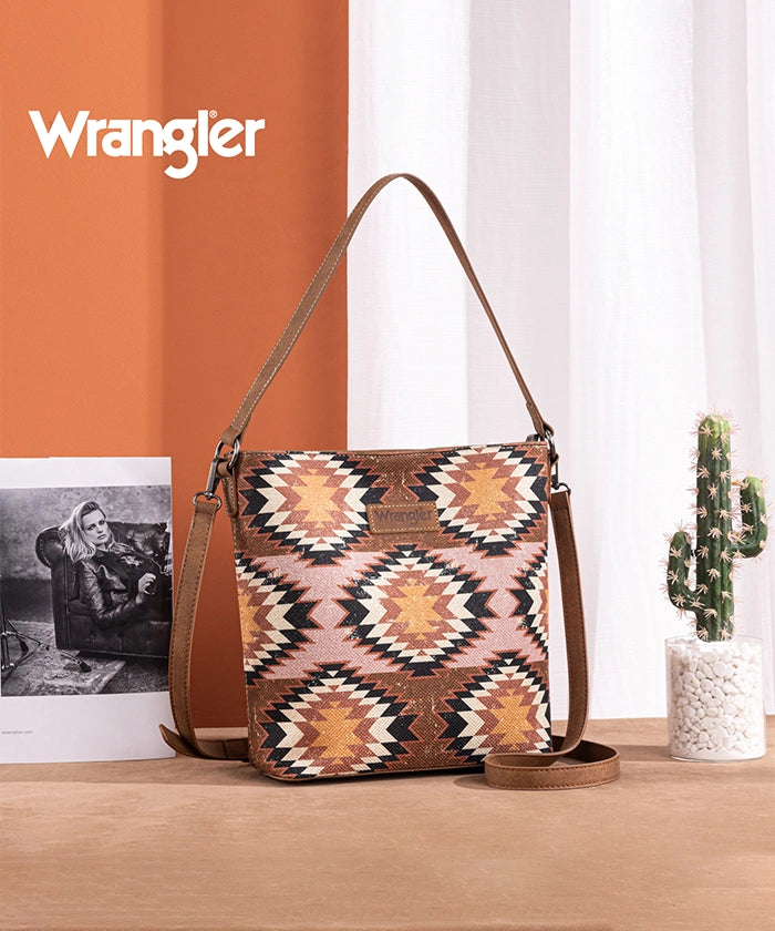 Wrangler Dual-Sided Print Canvas Shoulder Bag for Men & Women - Stylish Crossbody Purse for Travel, Work, and Everyday Use
