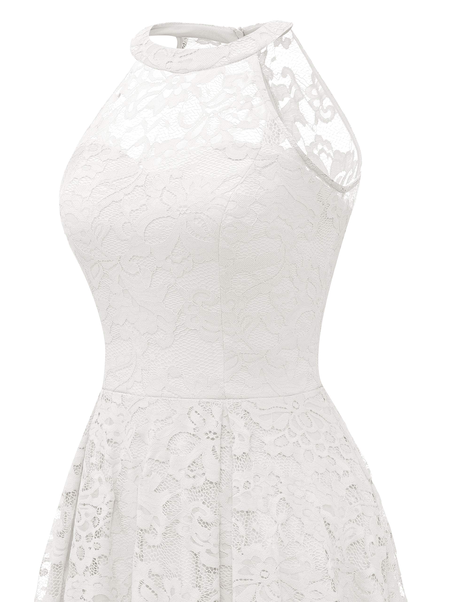 Elegant Halter Lace Cocktail Dress for Women - Wedding Guest & Bridesmaid Party Gown with Sheer Neckline Hi-Lo Hem | Perfect for Formal Events, Evening Parties & Special Occasions