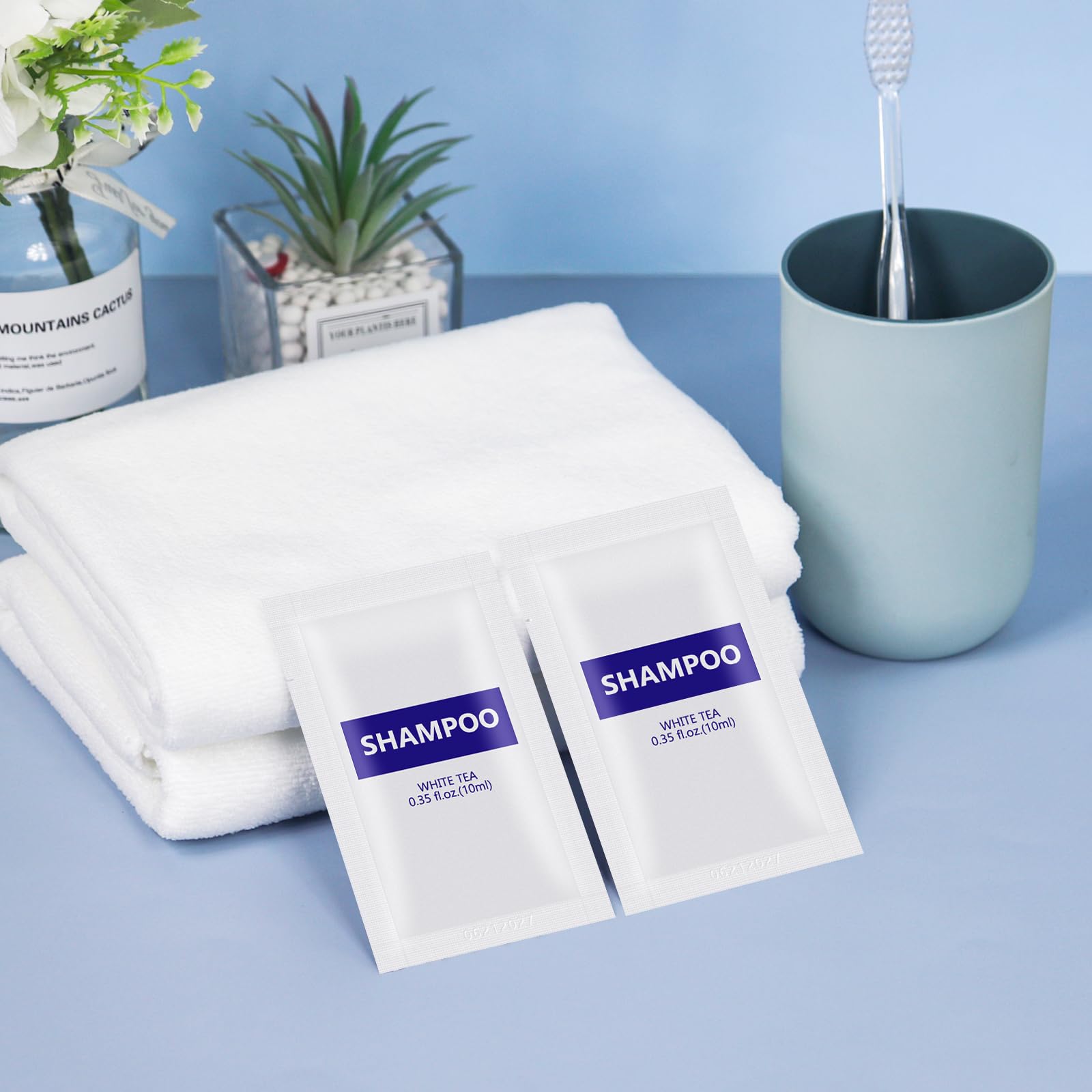 200-Pack 0.35 fl oz/10ml Travel-Size Shampoo & Body Wash Bulk Bundle - Individually Wrapped, White Tea Scent | Perfect for Hotels, Gyms, Travel Kits & Sample Giveaways