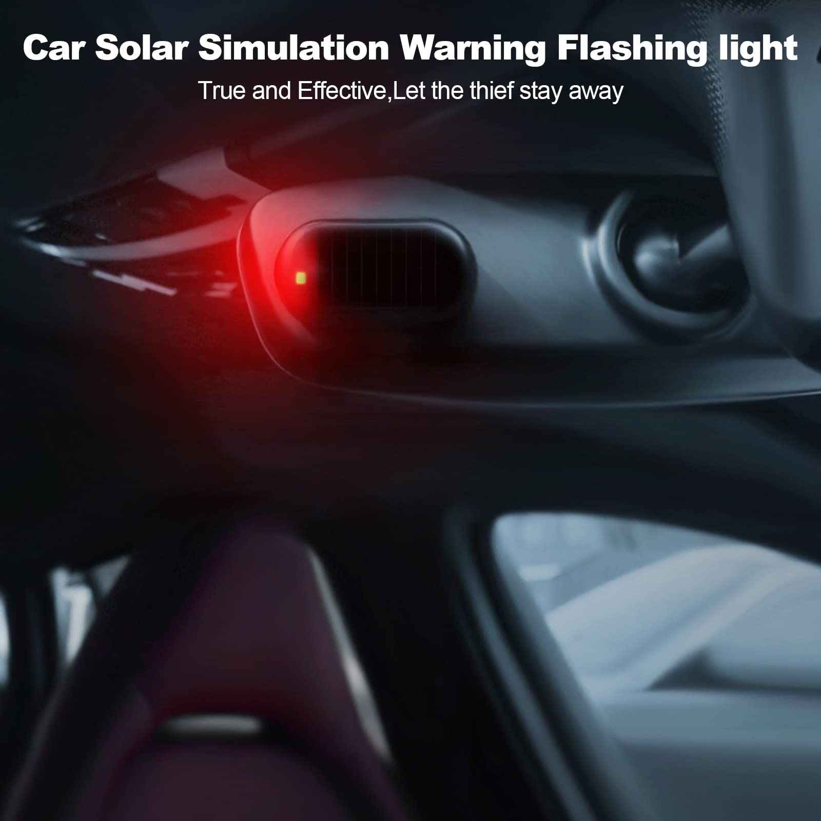 Solar Car Alarm Light - Anti-Theft LED Flashing Dummy Security Light with USB Charger (2pcs Red) for Vehicle Protection