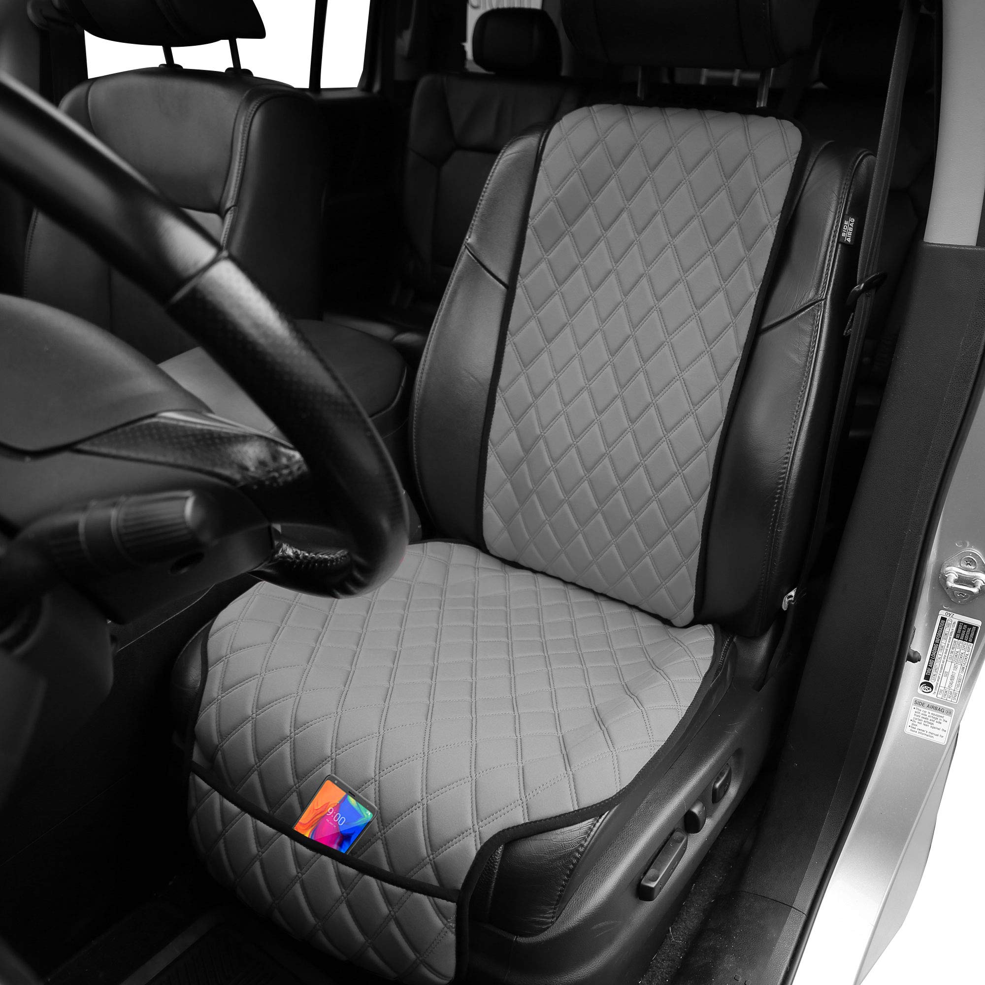 TLH Universal Airbag Compatible Car Front Seat Protectors - Neo Supreme Luxury Diamond Design Seat Covers (Gray, Pair) - Perfect for SUVs, Sedans & Trucks to Protect Leather & Cloth Seats