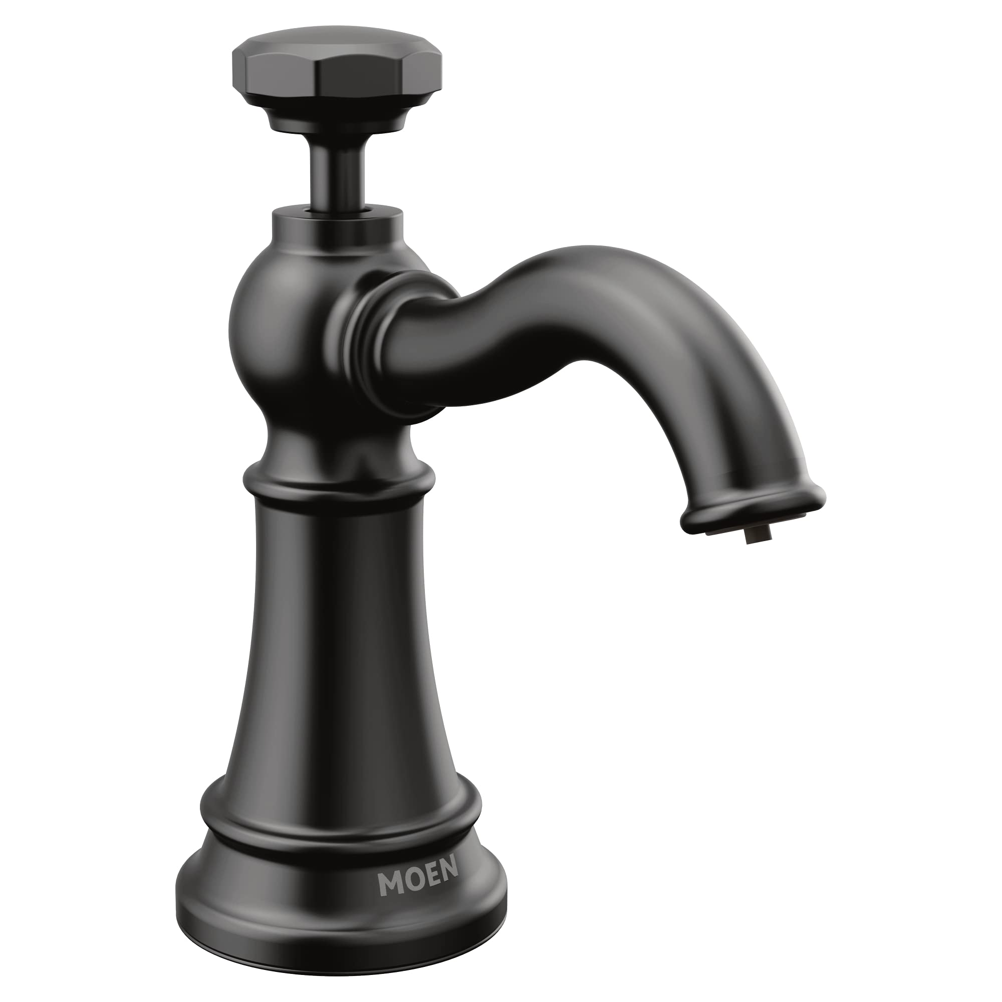 Moen S3955BL Traditional Deck Mounted Kitchen Soap Dispenser - Matte Black | Above Sink Refillable Bottle | Perfect for Farmhouse, Modern & Traditional Kitchens