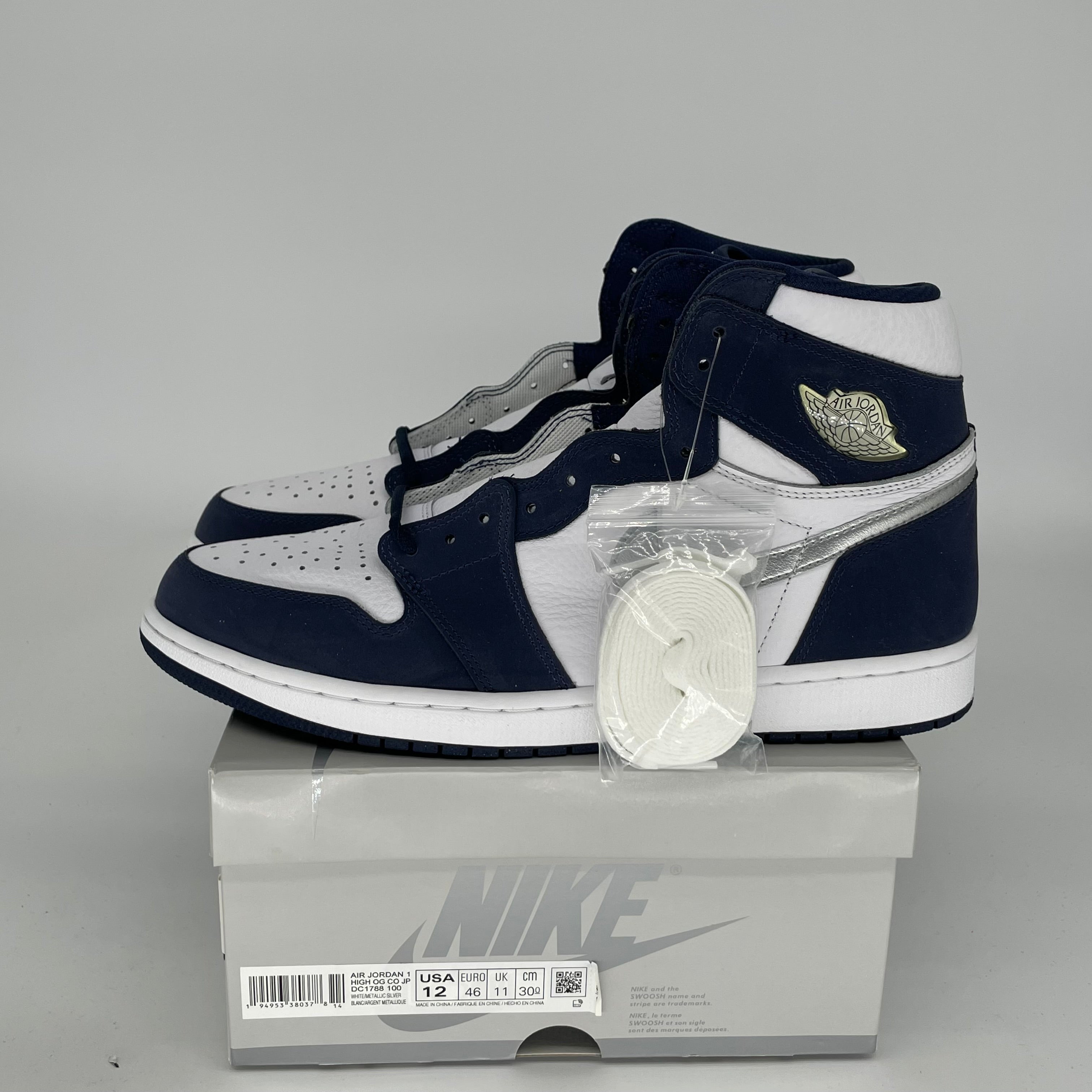 Original Air Jordan 1 CO.JP Midnight Navy Men's Basketball Shoes Size 12 (DC1788-100) - Retro Sneakers for Streetwear & Casual Outfits