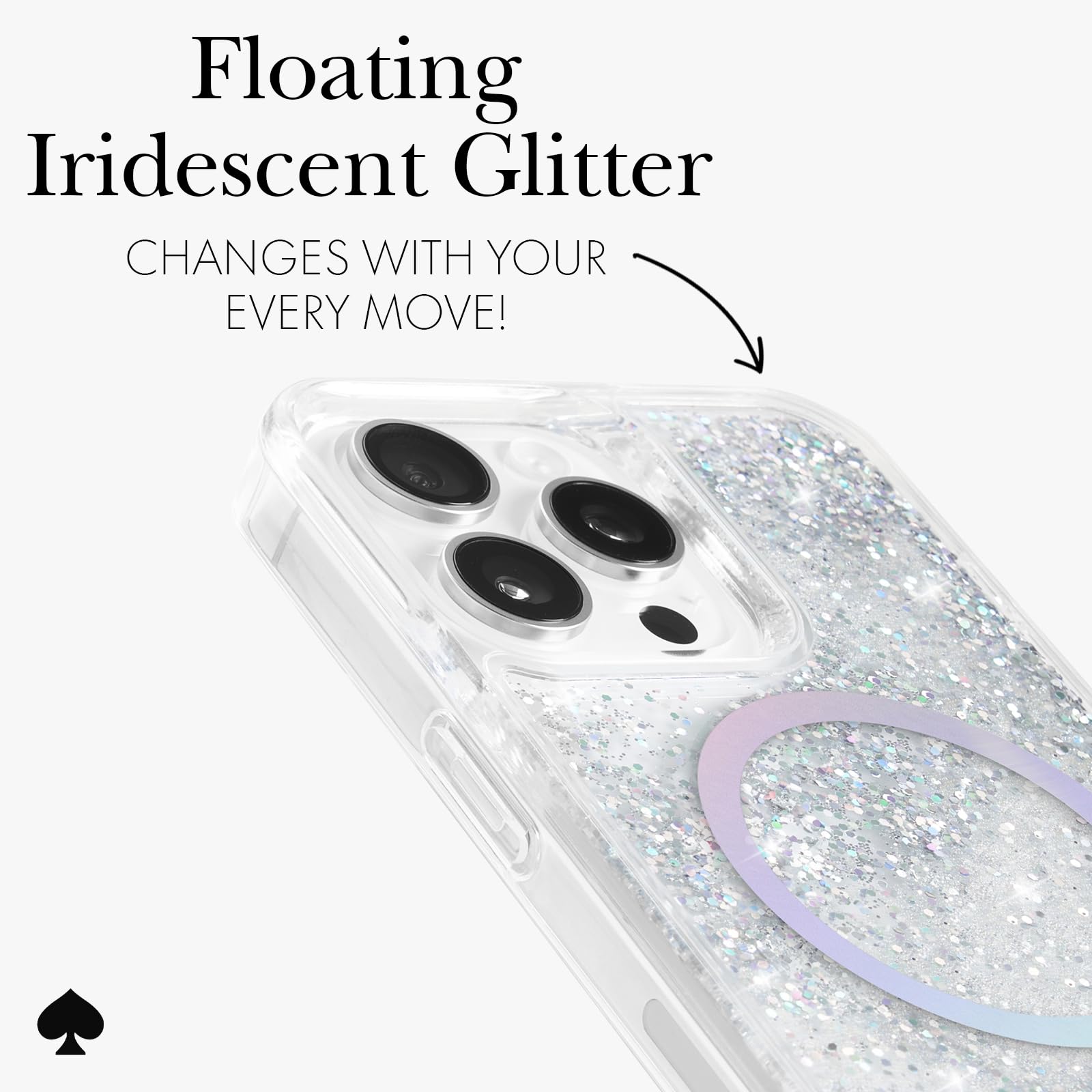 Kate Spade New York Liquid Glitter Iridescent iPhone 15 Pro Max Case | MagSafe Compatible | Stylish Protective Phone Cover for Women | Perfect for Work, Travel & Everyday Use