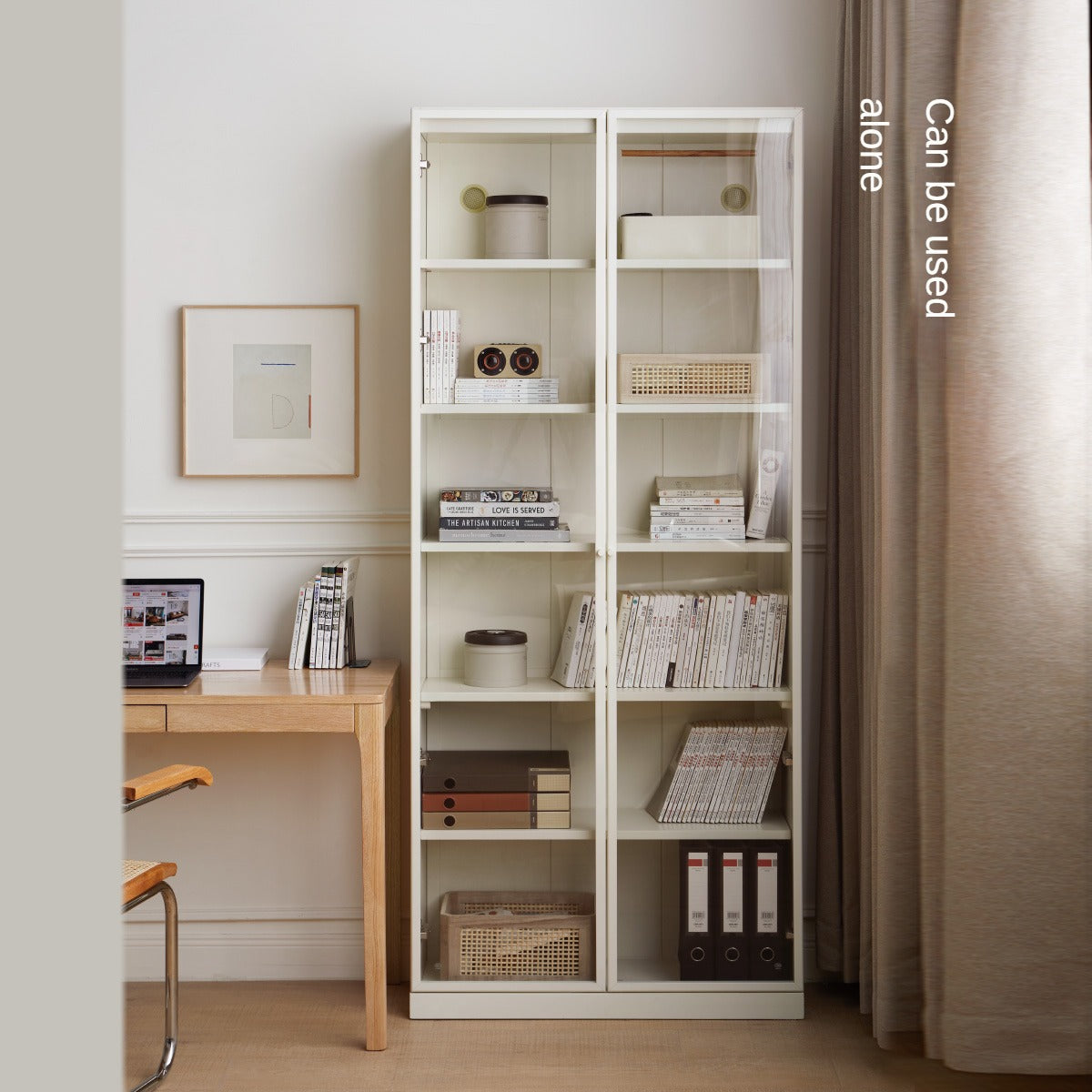 Stylish Poplar Solid Wood Bookcase in Cream - Perfect for Living Room, Bedroom, or Home Office Storage
