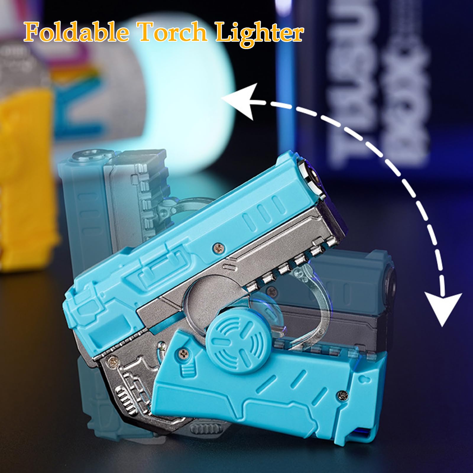 Windproof Adjustable Jet Flame Torch Lighter - Refillable Butane Lighter with Foldable Cool Design for Men & Women - Perfect for Candle Lighting, Kitchen Use, Camping, BBQ & Outdoor Activities (Black, Gas Not Included)