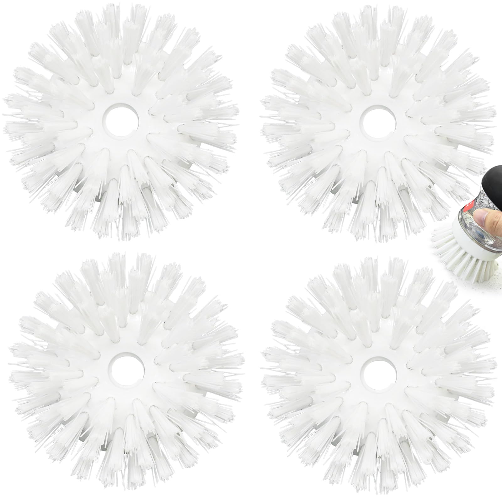 OXO Good Grips Soap Dispensing Dish Brush Replacement Heads - 4 Pack White Palm Brush Refills for Easy Kitchen Cleaning | Perfect for Washing Dishes, Pots, and Pans
