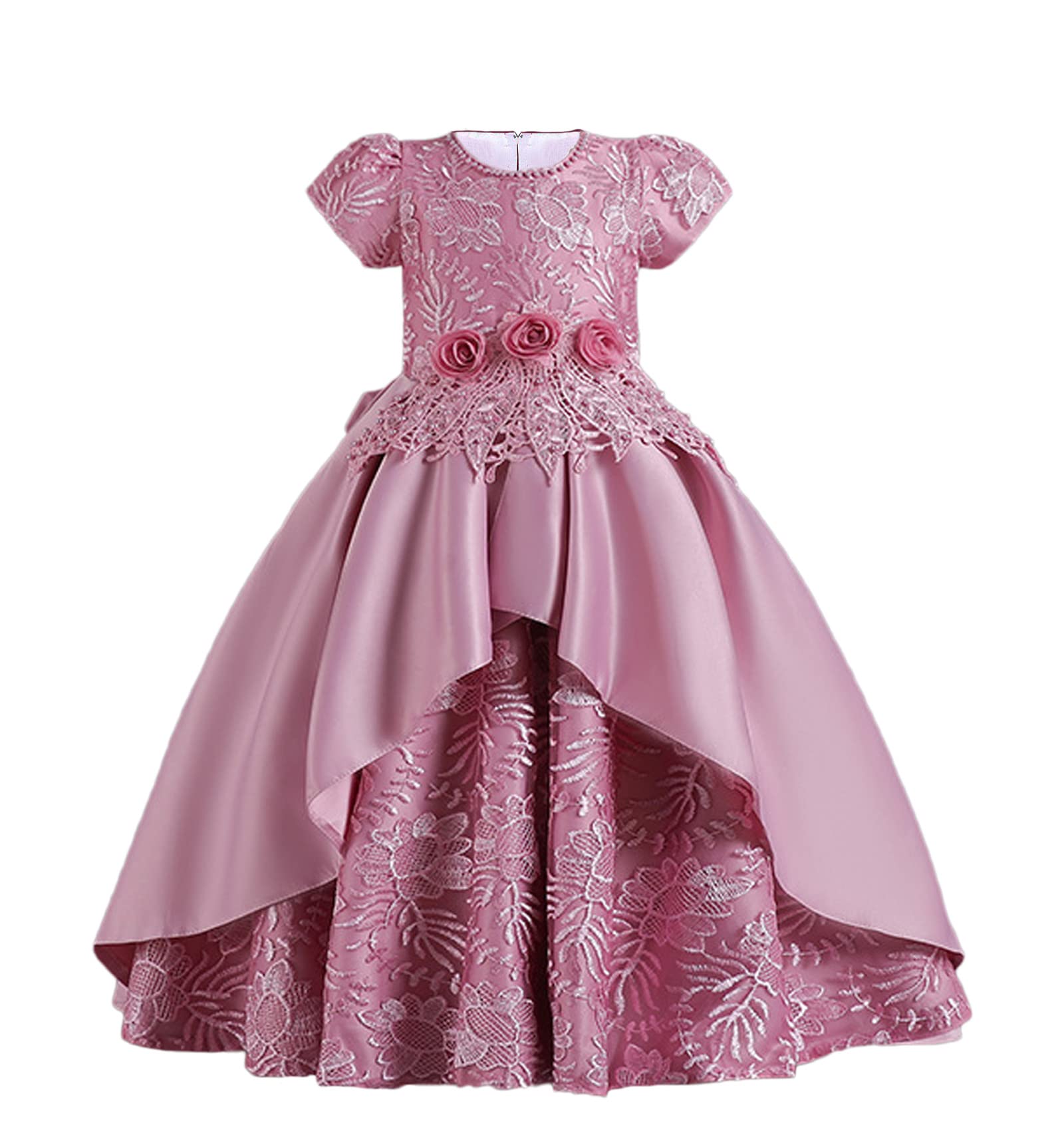 Girls Formal Flower Dress with Embroidery Lace - Fluffy Princess Prom Romper for Kids 3-12 Years | Birthday Party, Wedding, Pageant Outfit
