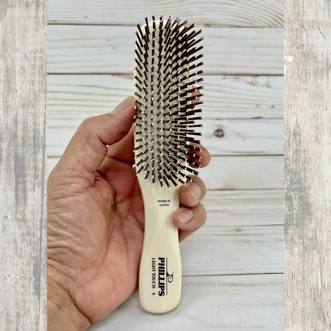 Phillips Brush Light Touch 6 Hair Brush with 9-Row Nylon Bristles in Ivory - Perfect for Detangling, Styling & Gentle Scalp Massage at Home or Salon