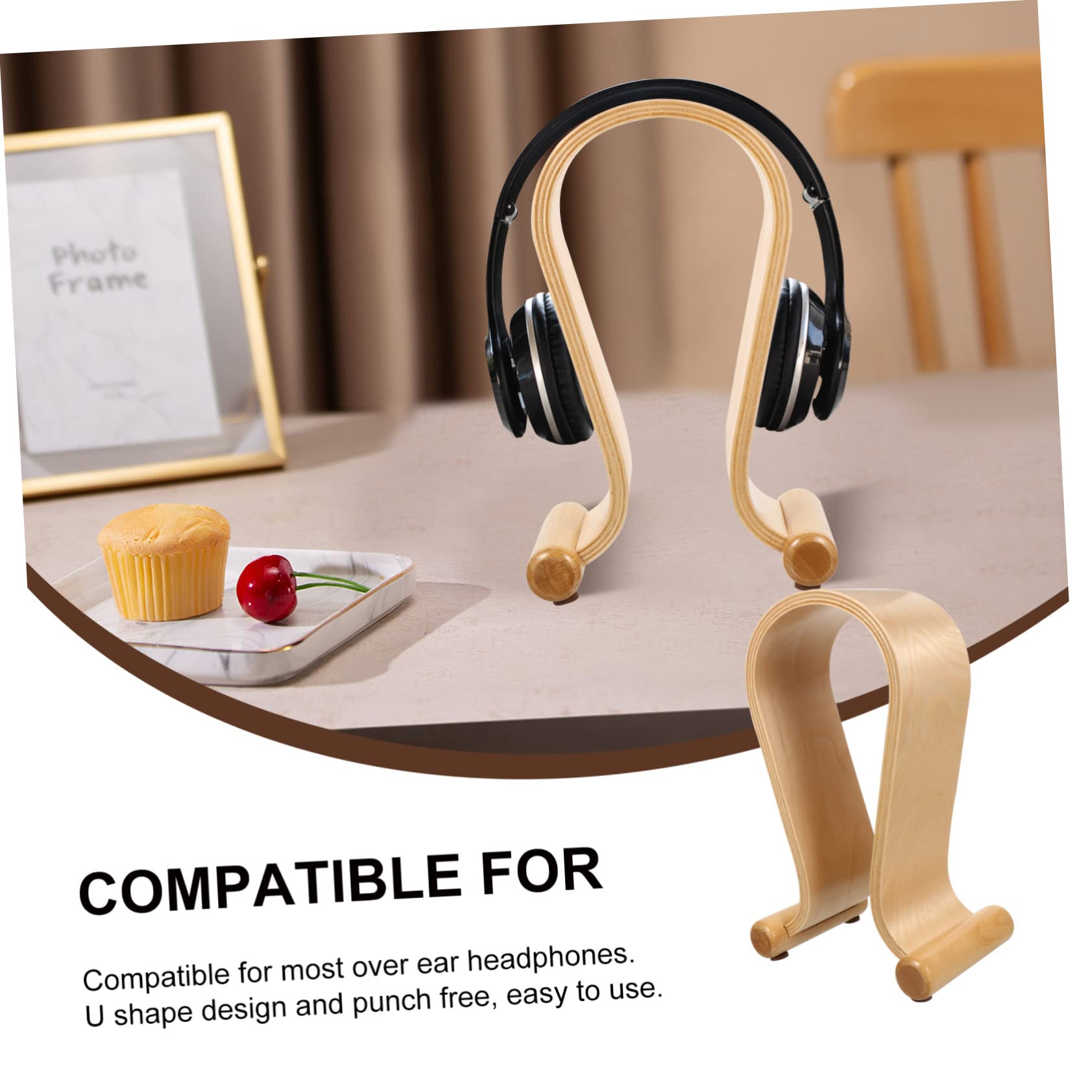 Angoily 3-Pack Wooden Headphone Stand - Durable Desktop Earphone Holder for Display & Organization - Perfect for Home, Office, and Gaming Setup