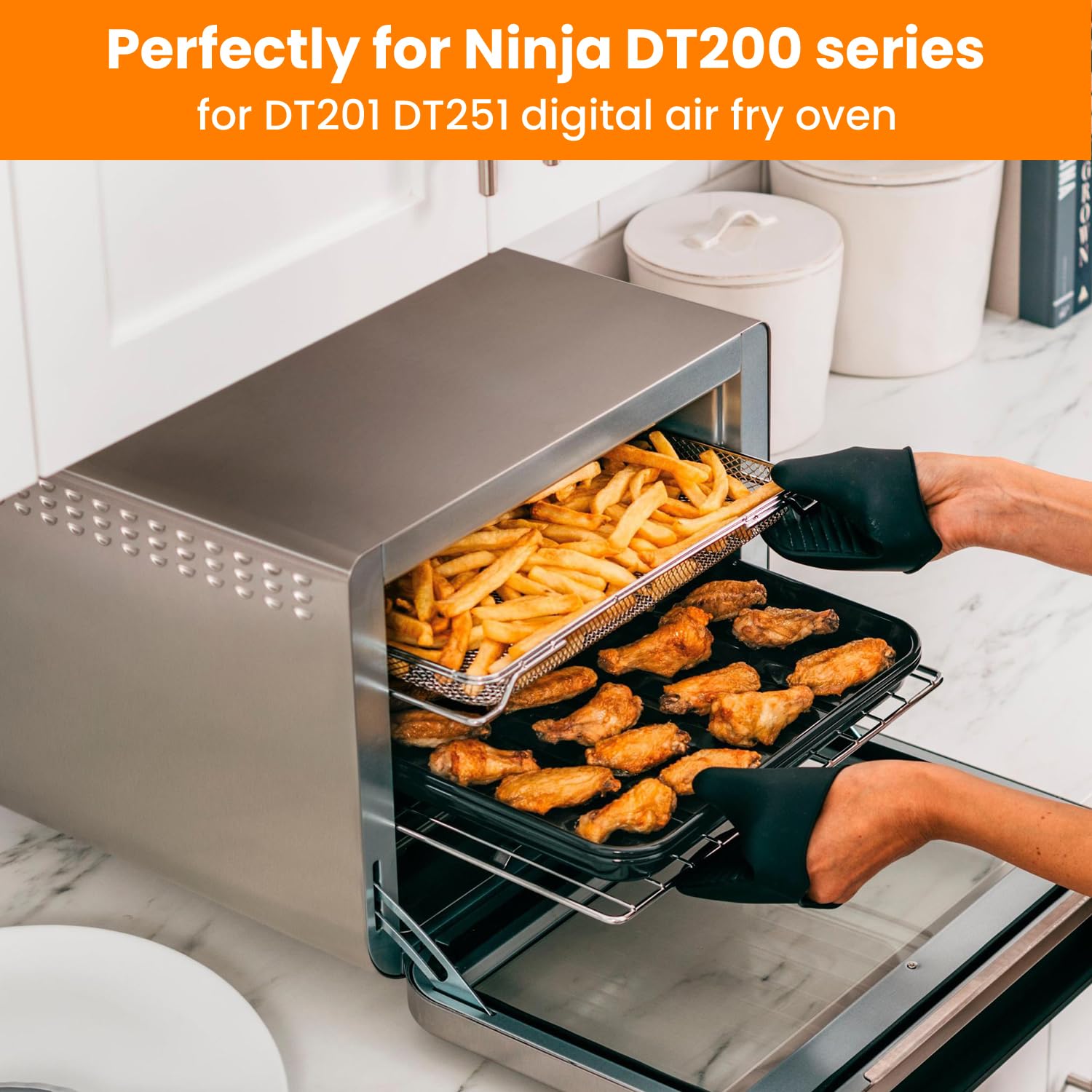 Original Replacement Air Fryer Basket & Baking Trays for Ninja DT201/DT251 Foodi Digital Air Fryer Oven - Stainless Steel Accessories | Perfect for Roasting, Baking & Air Frying Chicken Wings, Fries & Vegetables