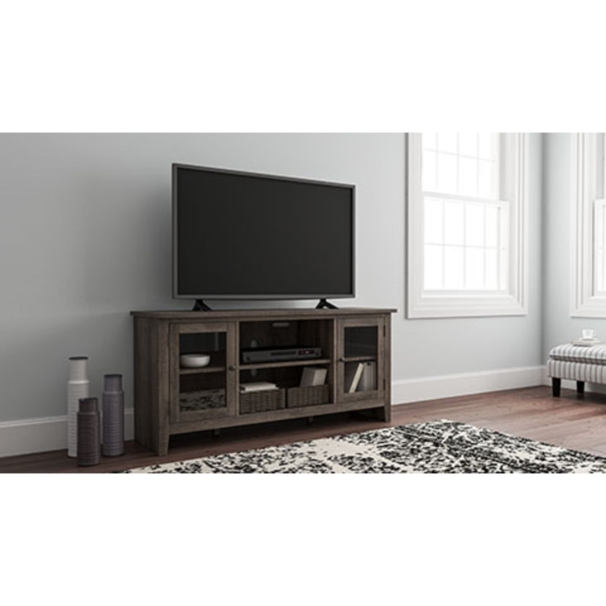 Modern Arlenbry TV Stand with Storage - Sleek Gray Entertainment Center for Living Room, Bedroom & Home Theater | Fits 55-75 Inch Flat Screen TVs