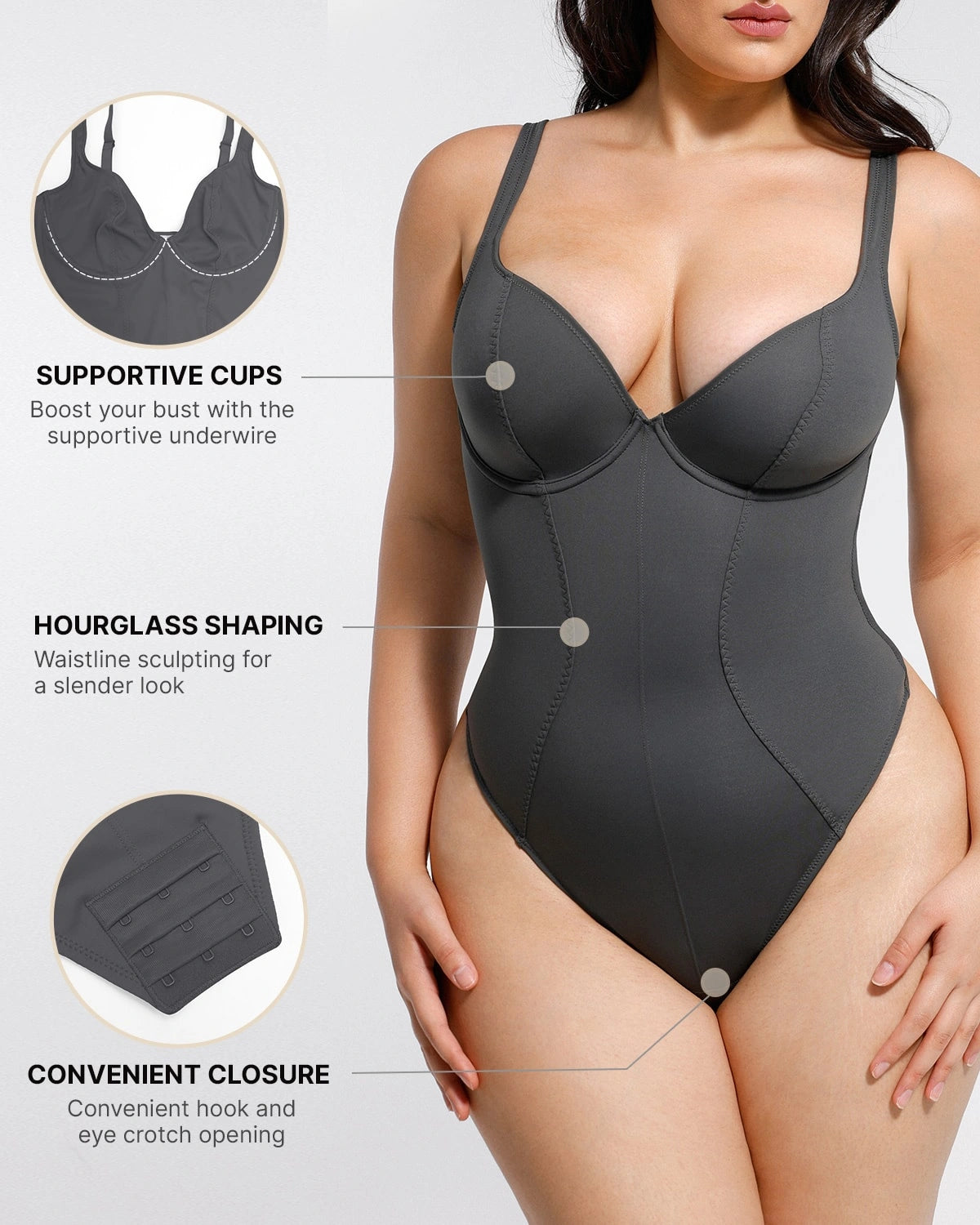 AirSlim® Chic Scoop Neck Thong Bodysuit for Women - Sexy Lingerie Bodysuit with Comfortable Fit - Perfect for Date Night, Boudoir & Everyday Wear
