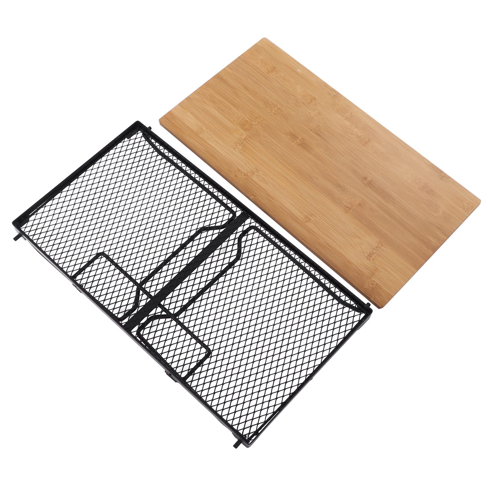 EVTSCAN Portable Folding Camping Table - Double Layer Design with Mesh Desktop & Bamboo Shelf | Includes Carry Bag | Perfect for Outdoor Travel, Camping, Hiking, Beach, Fishing, Picnics & BBQ Grilling