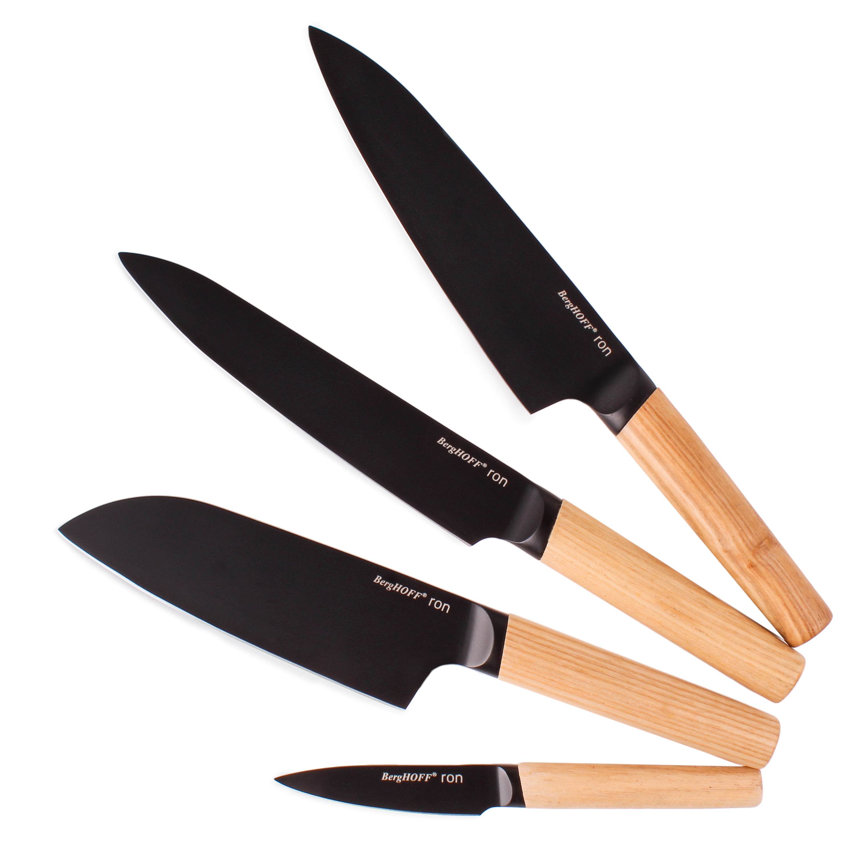 BergHOFF Ron 4-Piece Stainless Steel Knife Set with Natural Wood Handles – Perfect for Home Cooking, Kitchen Prep & Gifting