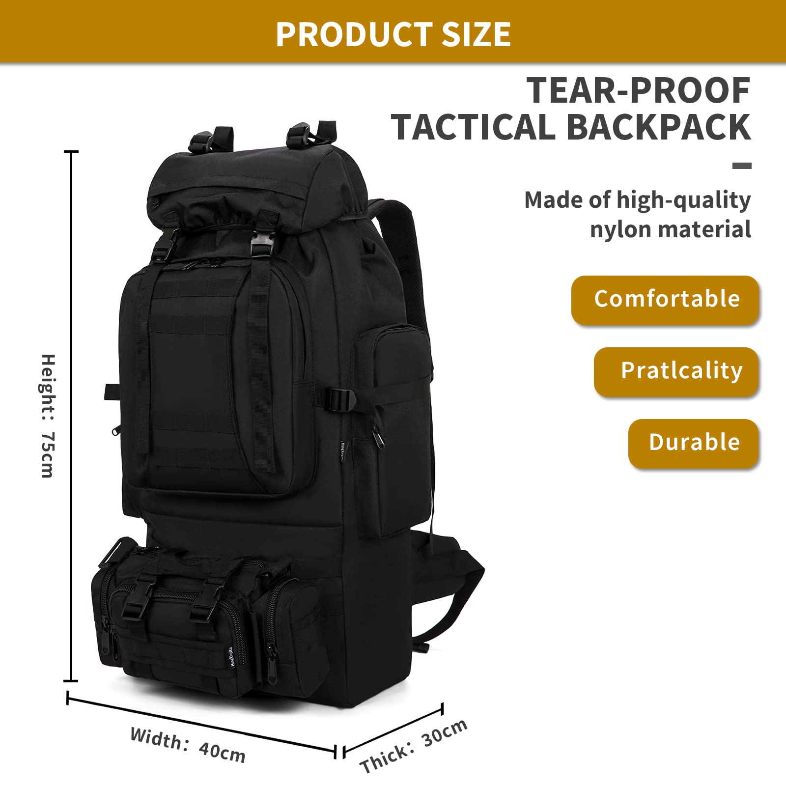 Tactical Backpack Military Grade - Large Capacity Molle Rucksack with Detachable Pouches for Camping, Hiking & Outdoor Adventures (Men & Women) - Perfect for Travel, Survival Gear & Everyday Use