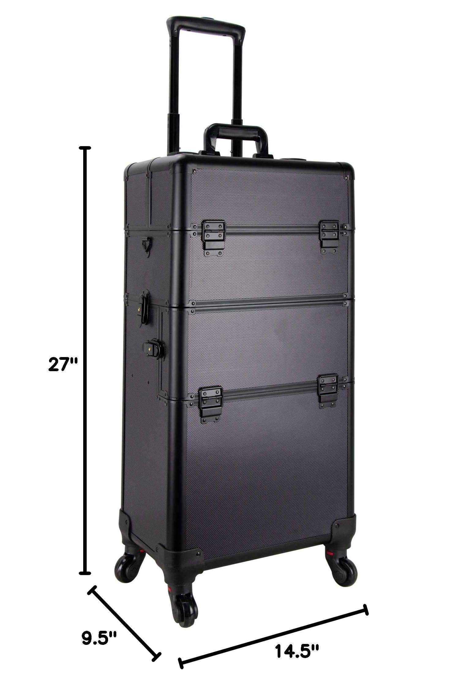 Ver Beauty 3-in-1 Professional Rolling Makeup Case - 4 Removable Wheels, Extendable Trays with Dividers & Mirror - Aluminum Art Craft & Tattoo Organizer for Artists, Salon, Travel & Mobile Beauty Services