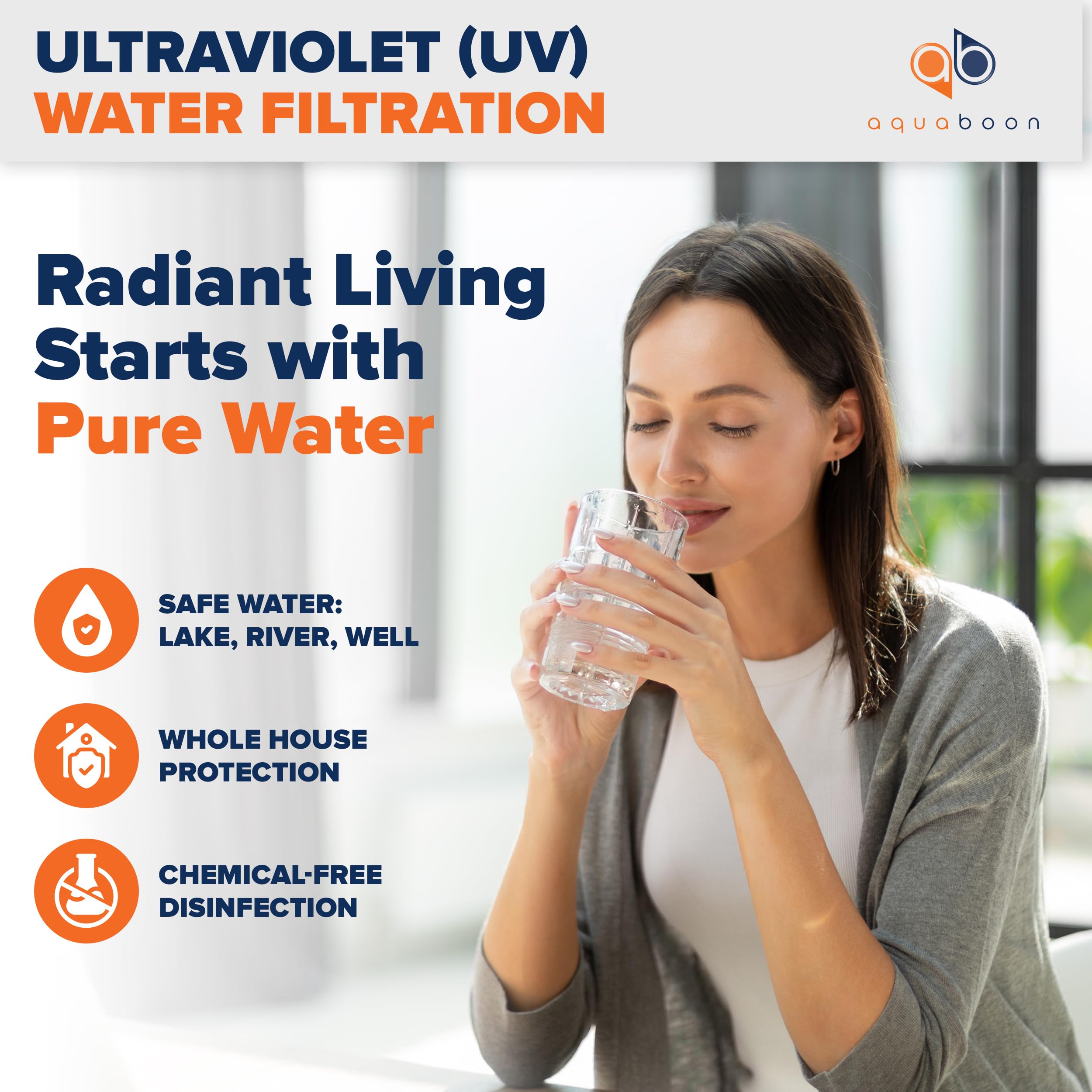55W UV Water Purification System - 12 GPM Whole House UV Water Filter with Smart Flow Sensor | Well Water Purifier with Extra UV Lamp | Perfect for Home, RV & Camping Water Safety